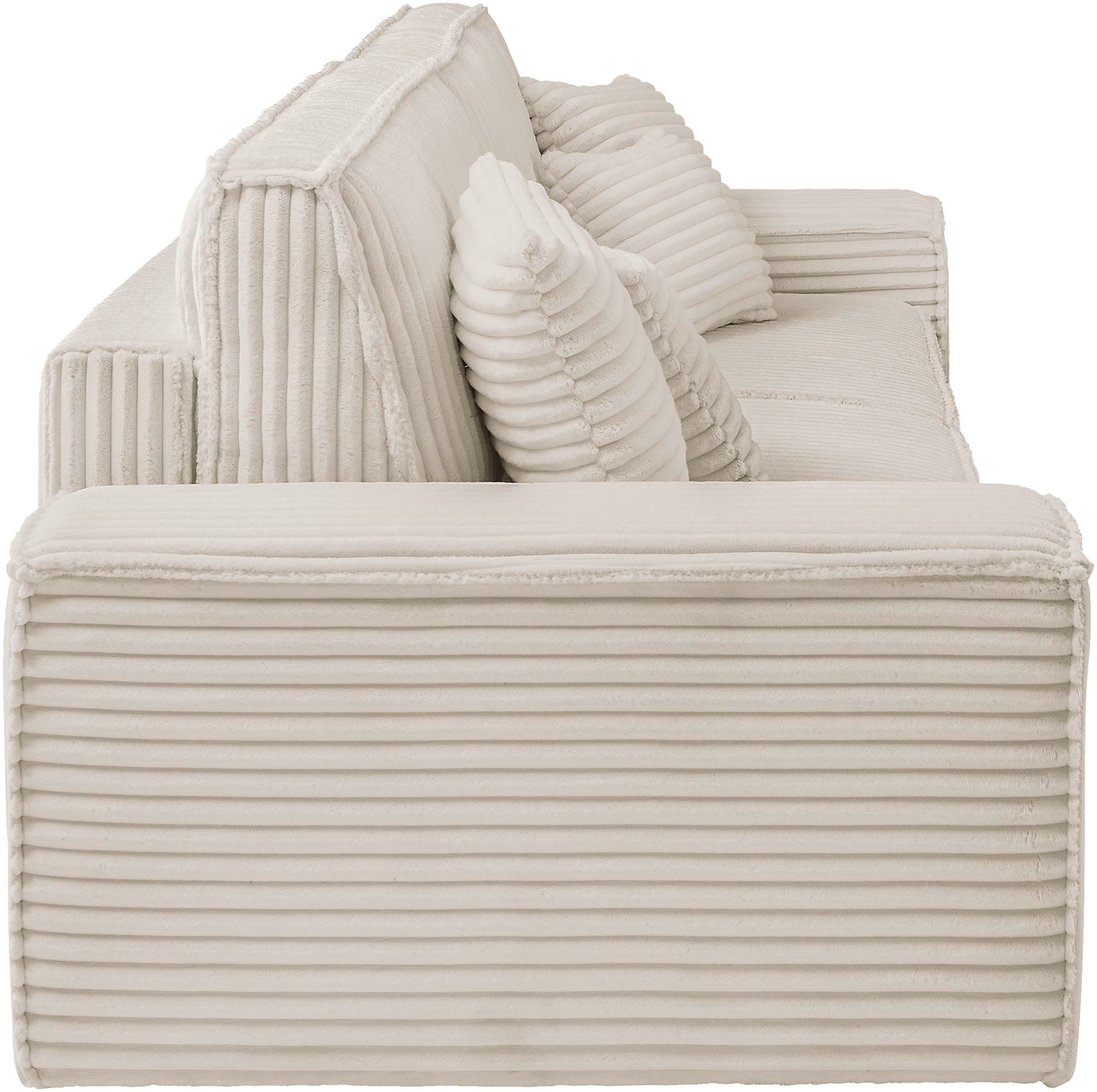 andas 3-Sitzer »FINNLEY Schlafsofa 257 cm, Schlaffunktion mit Bettkasten (200/136cm)«, in Aqua Clean-Bouclé, Struktur fein u. Cord