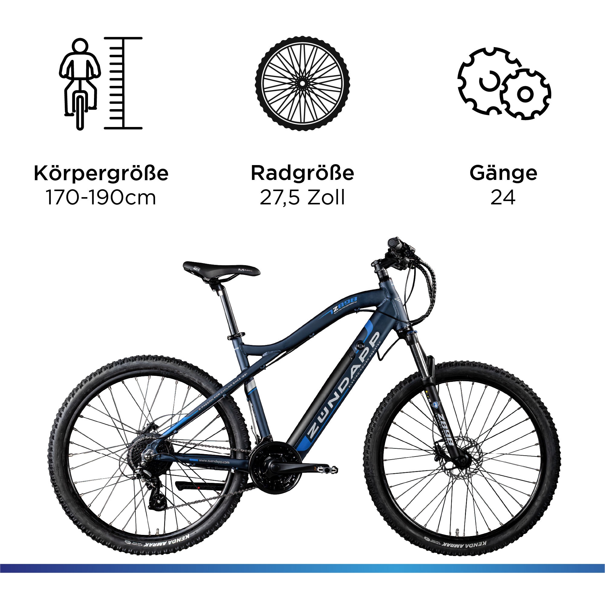 Zündapp E-Bike »Z898«, 24 Gang, Heckmotor 250 W, E-Bike E Mountainbike 27,5 Zoll Pedelec 170 - 190 cm Hardtail MTB