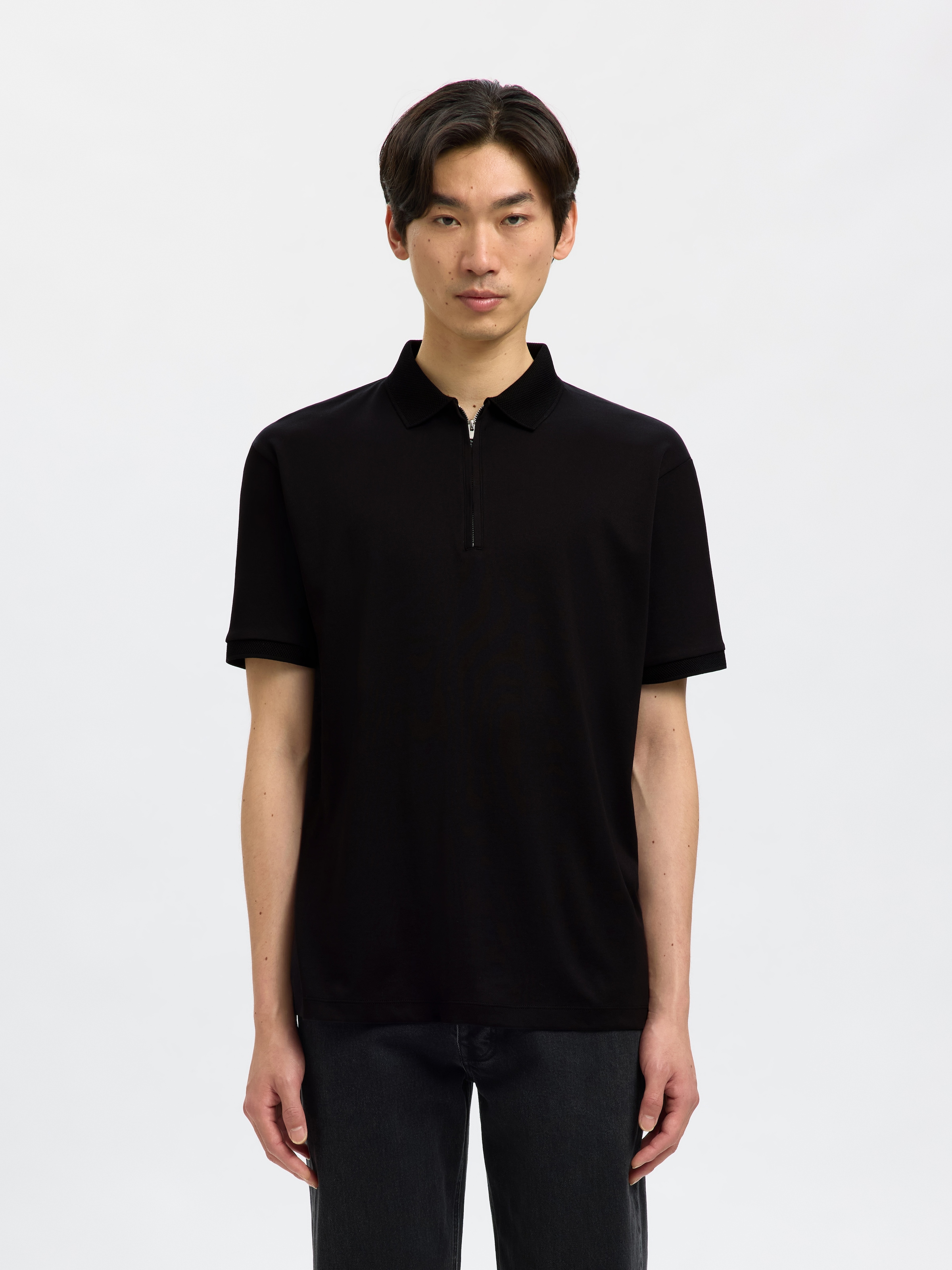 SELECTED Poloshirt »SLHFAVE ZIP SS POLO NOOS« Baumwollmischung, regular fit