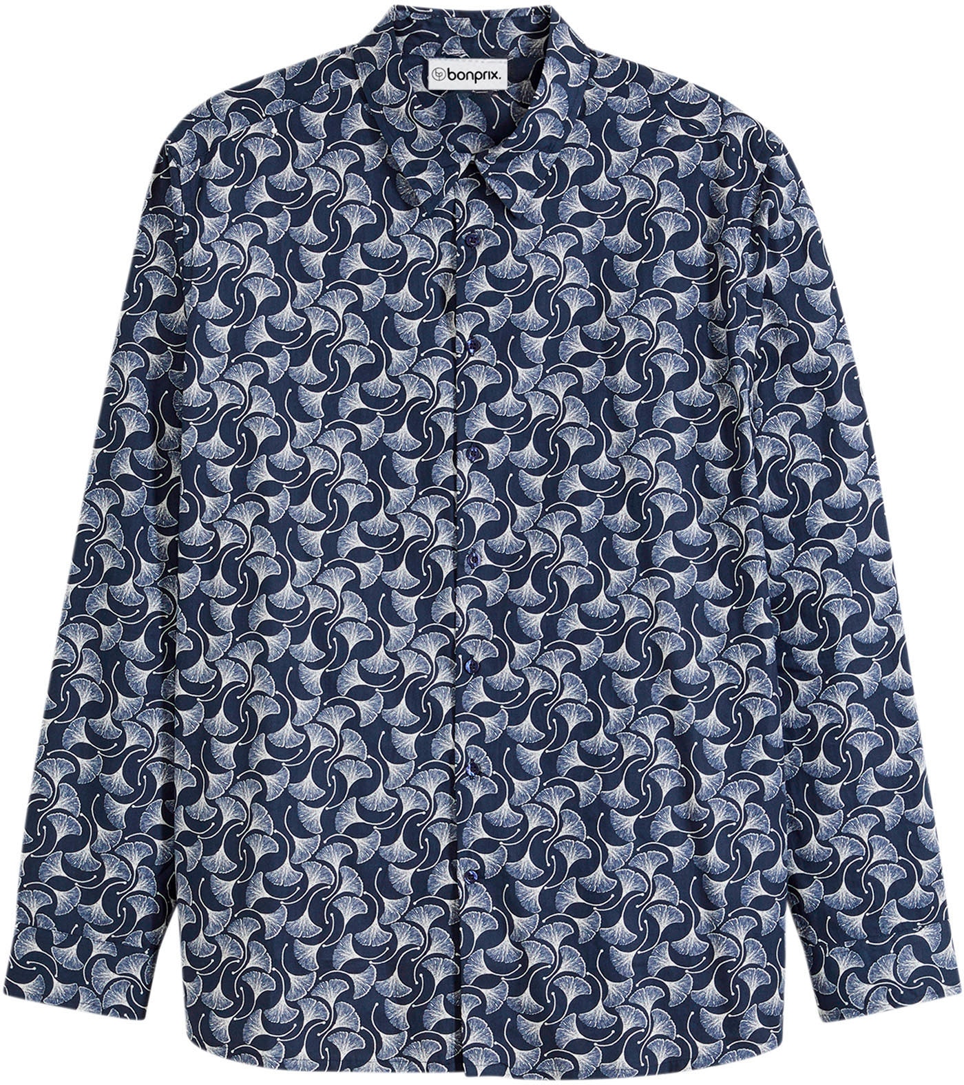 bonprix Langarmhemd »gemustertes Langarmhemd« Regular Fit, aus reiner Baumwolle, Allover-Print, Kentkragen