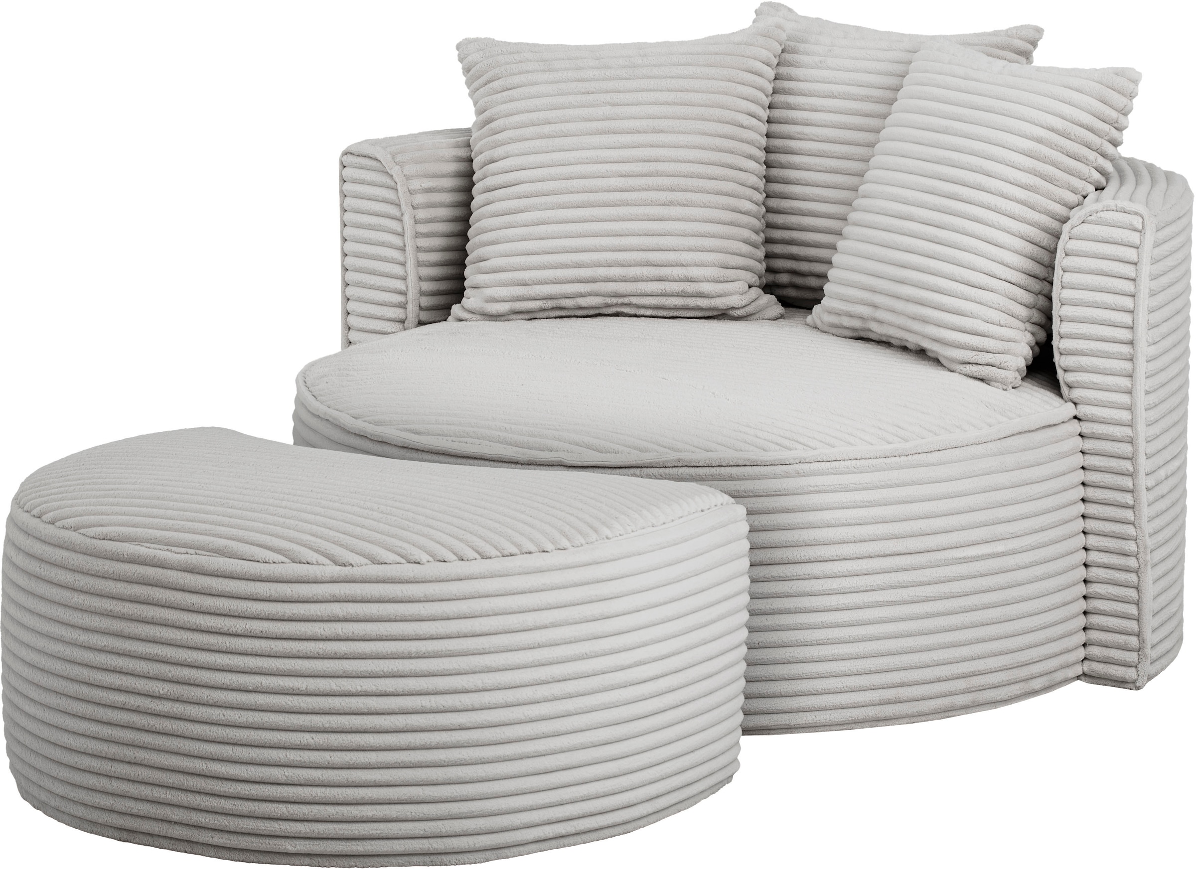 LeGer Home by Lena Gercke XXL-Sessel »ISALIE, Rundsessel mit Hocker, Lesesessel, Loveseat, Big-Sessel«, (Set), trendige Stoffe, 3 Zierkissen, große Sitzfläche, Cord, Samt, Bouclé