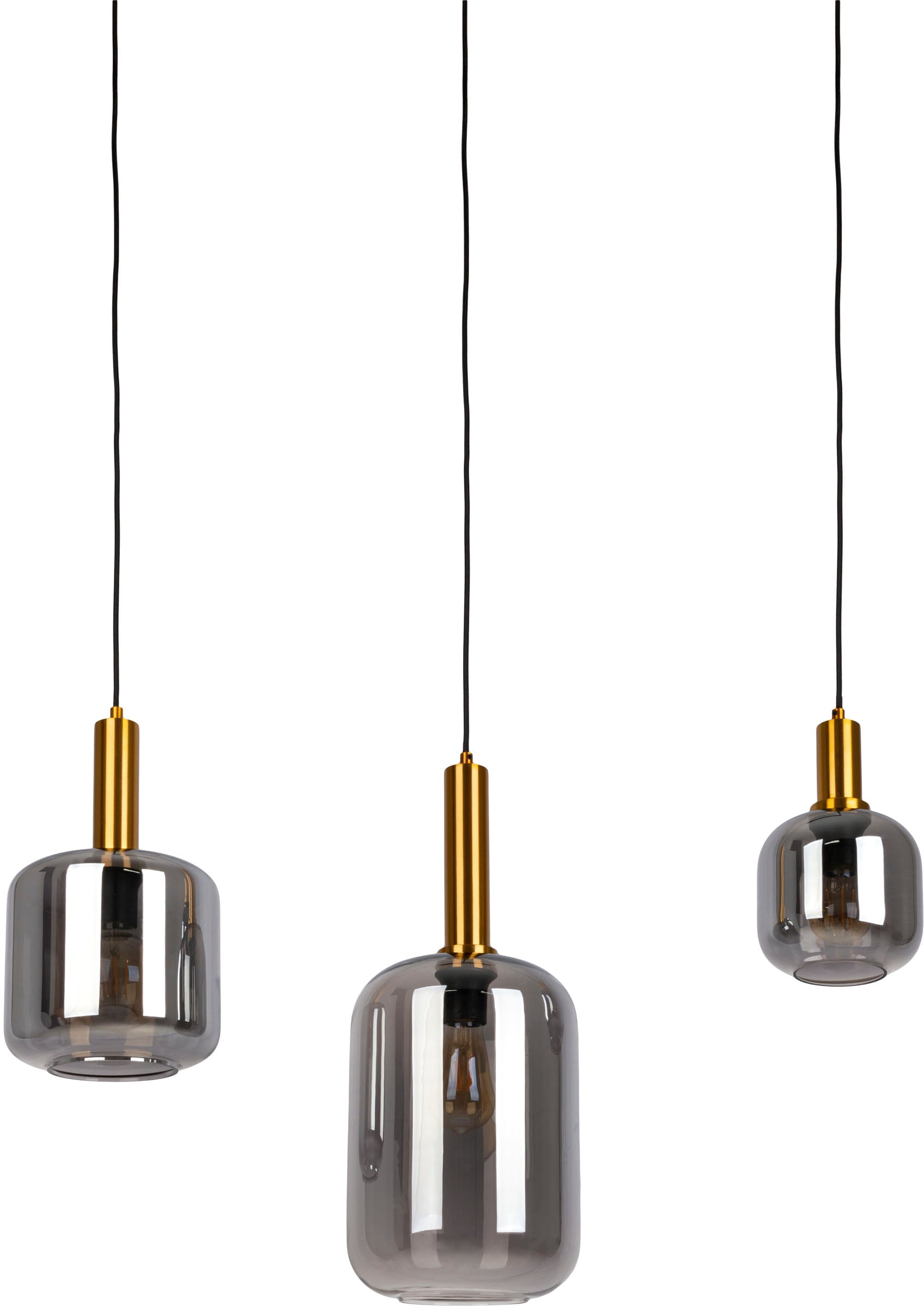 näve Pendelleuchte »Fumo«, 3 flammig, Leuchtmittel E27 | ohne Leuchtmittel, aus Metall in Schwarz/Gold und Rauchglas, Länge ca. 83 cm, Höhe 150 cm