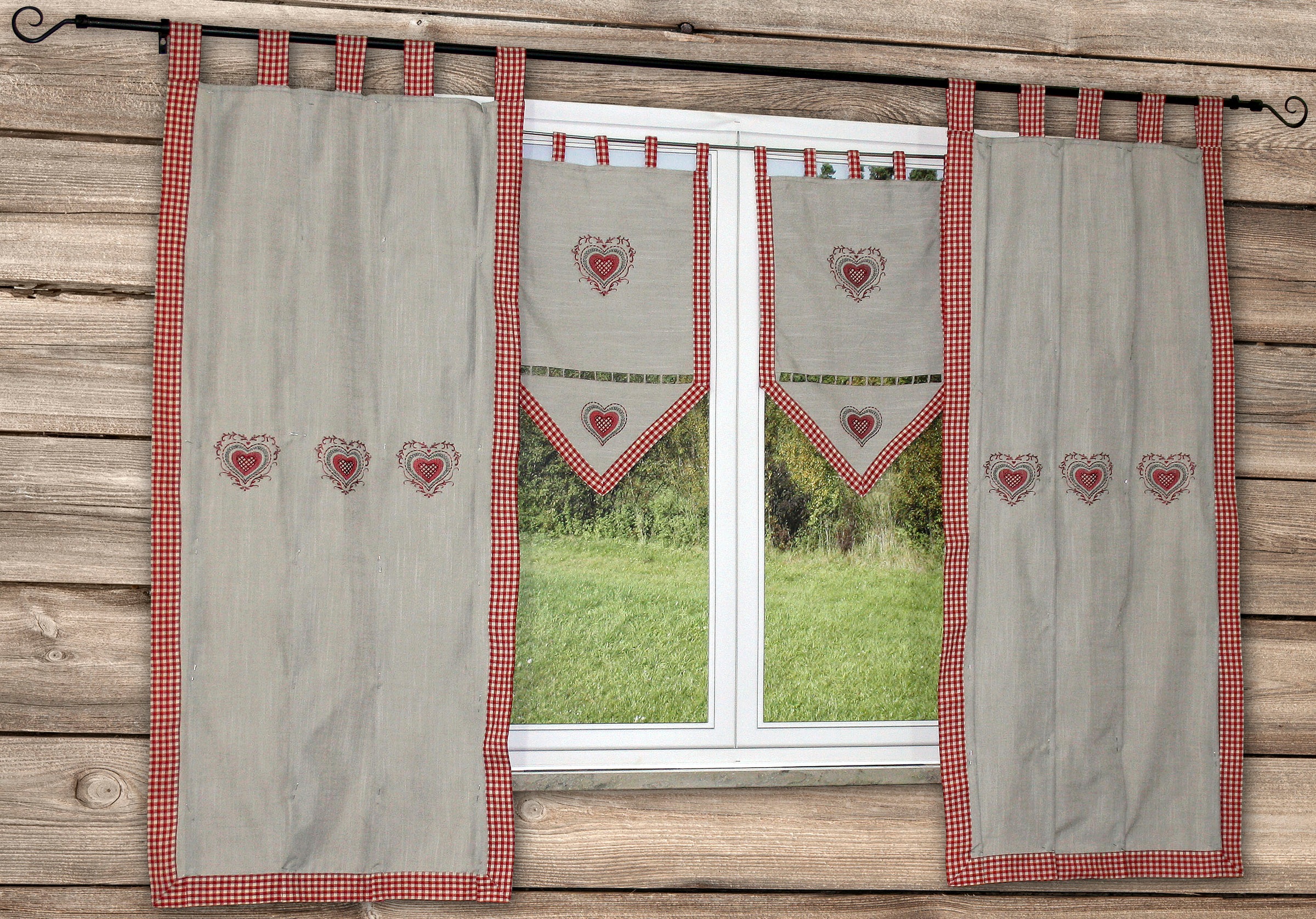 HOSSNER - ART OF HOME DECO Vorhang »HERZSEE«, bestickter Seitenschal mit Karo-Saum