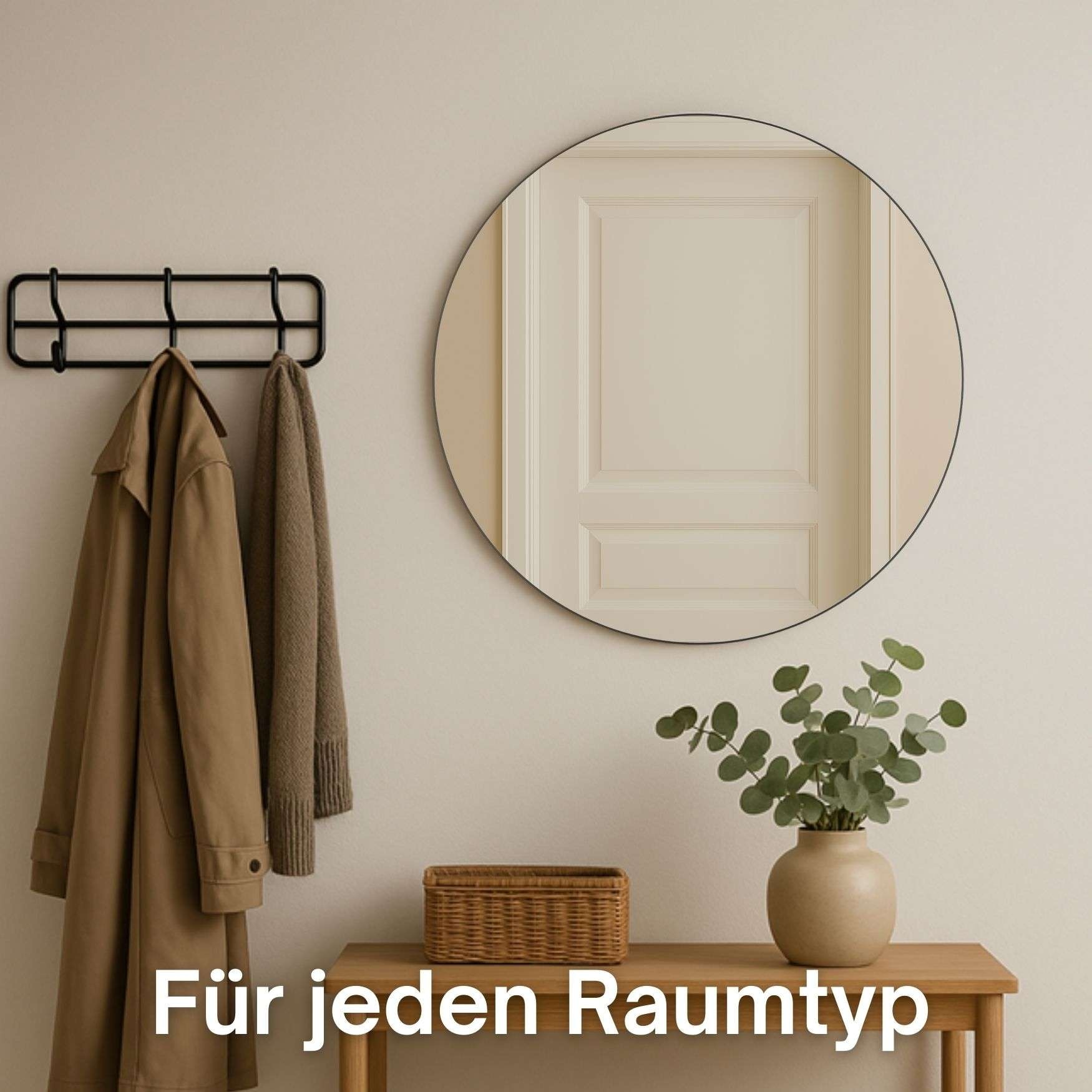 Loevschall Wandspiegel »Refine, Wandspiegel Rund für alle Raumtypen, Stilvoller Rahmen«, Runder Spiegel für Schlafzimmer, Wohnzimmer, Garderobe und Badezimmer