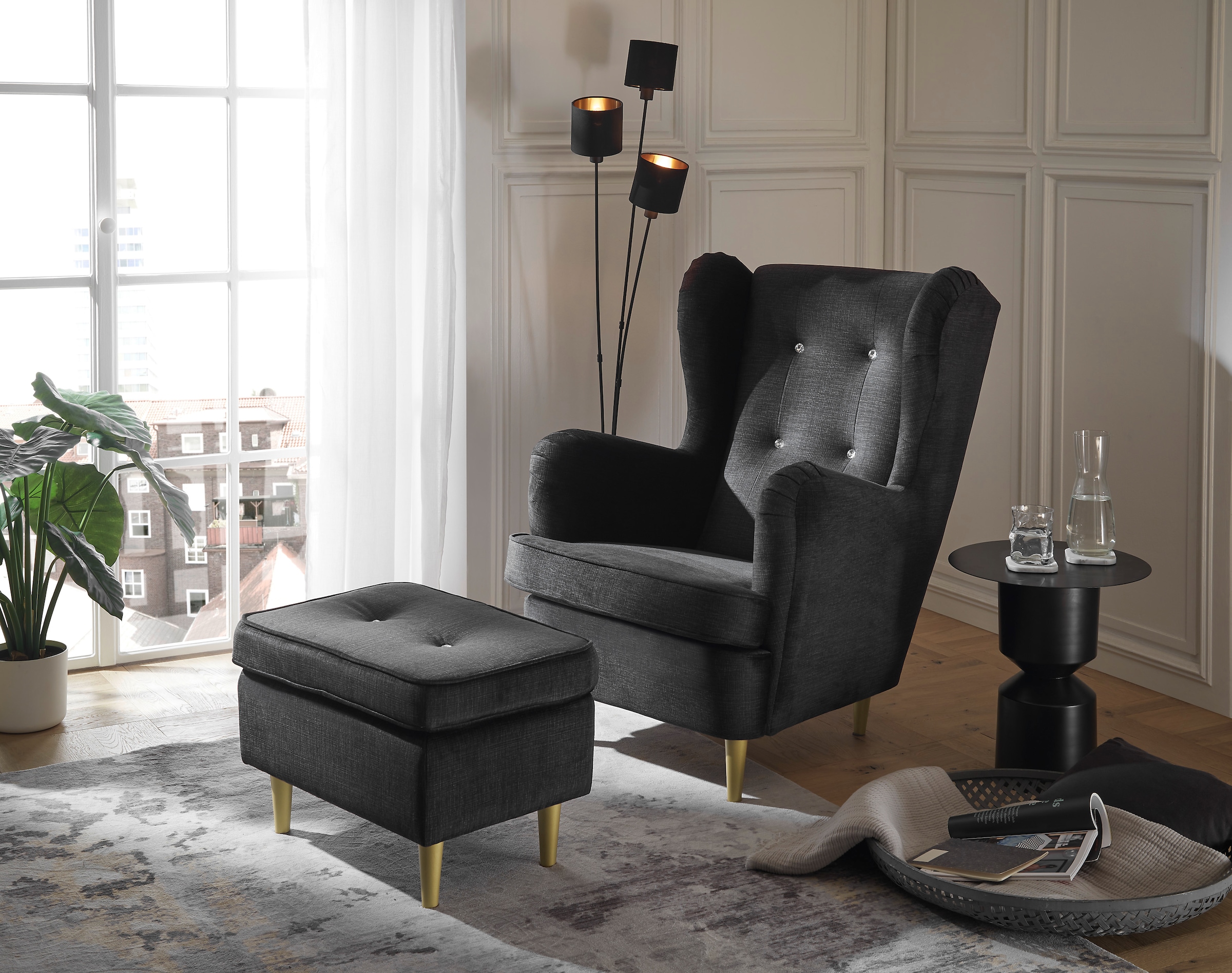 ED EXCITING DESIGN Ohrensessel »Tom«, mit Strasssteinen & goldenen Füßen