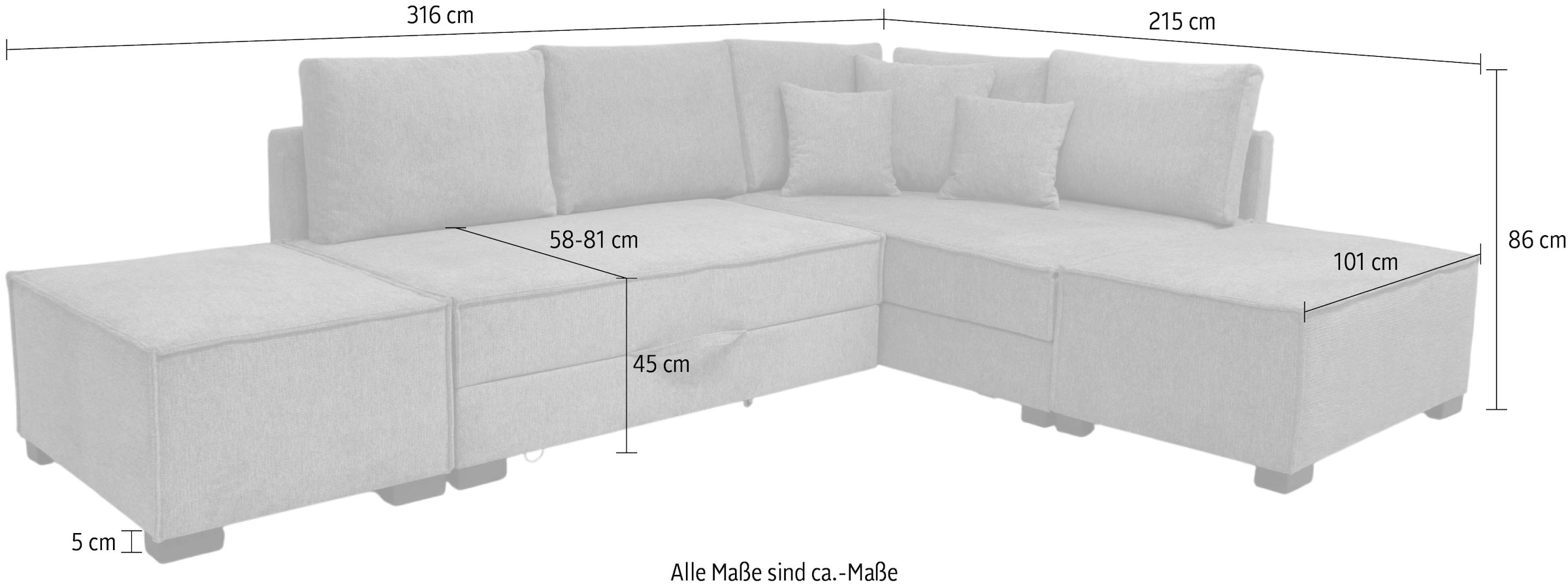Home affaire Ecksofa »Night & Day L-Form, Breite 316 cm mit Dauer-Schlaffunktion« inkl. Bettfunktion, Bettkasten und Keder, Boxspringbett 180x200 cm