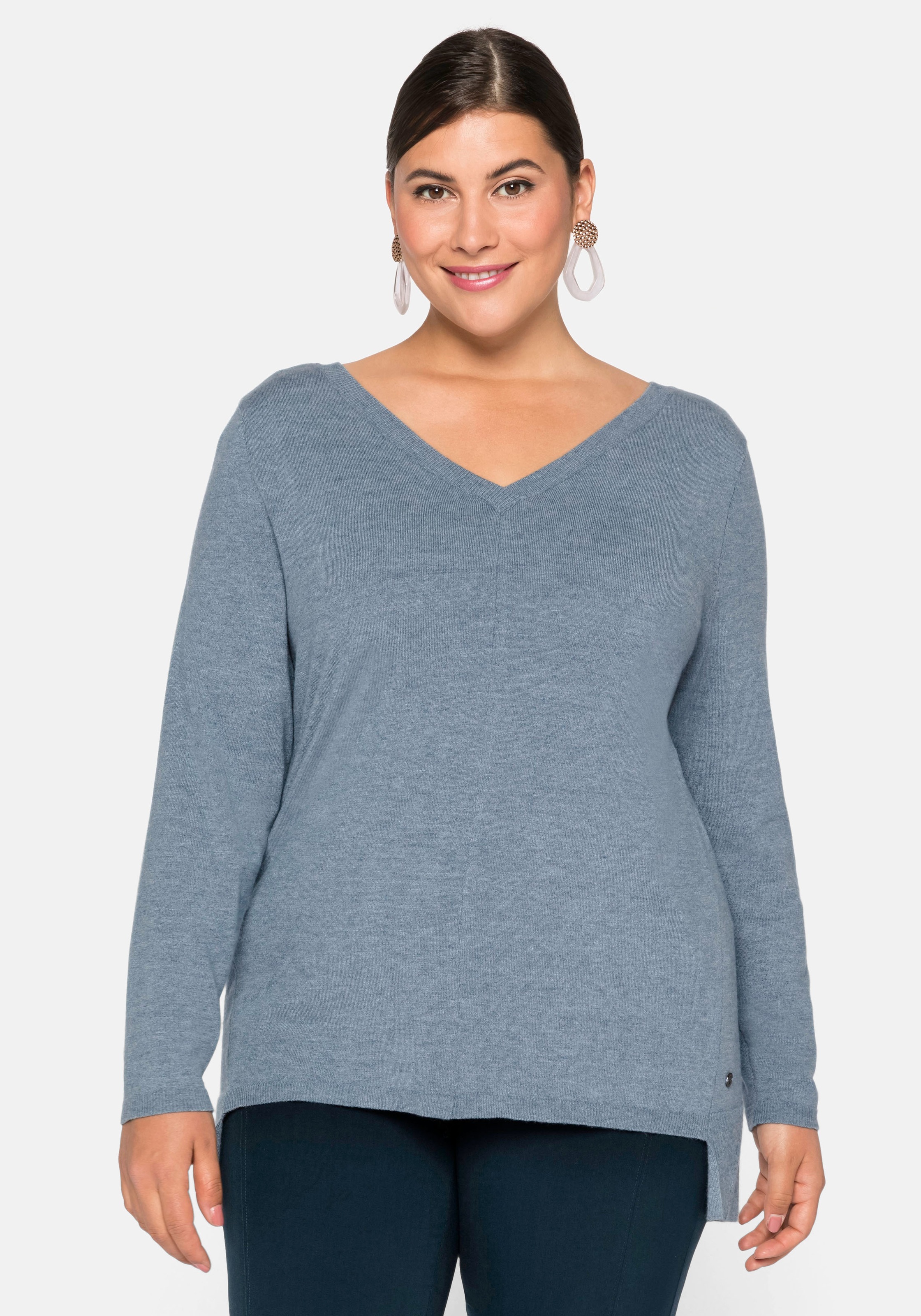 Sheego V-Ausschnitt-Pullover, in weichem Feinstrick