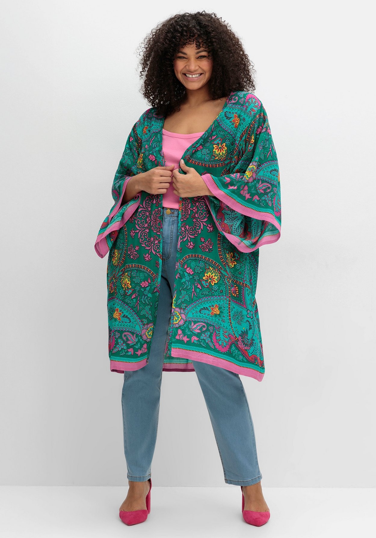 Sheego Longbluse »Lange Blusenjacke mit Ornament- und Bordürenprint«