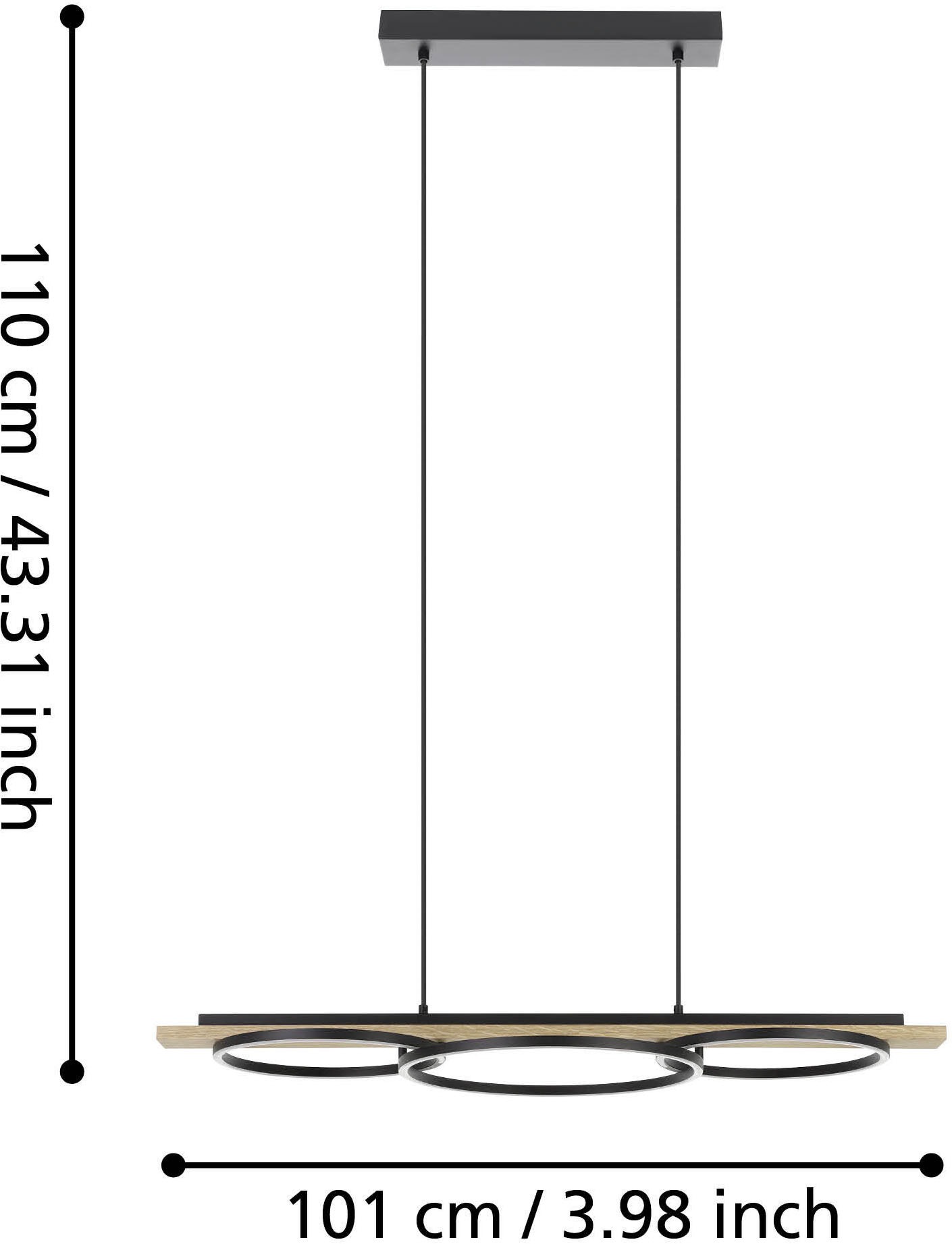 EGLO Hängeleuchte »BOYAL Pendellampe - Stahl, Holz - LED;LED - 2X12,5W;1X15,5W - IP20« LED-Modul 1 Stk. Warmweiß Hängelampe, Deckenlampe, Wohnzimmer, Esszimmer, L101 x B40 x H110 cm