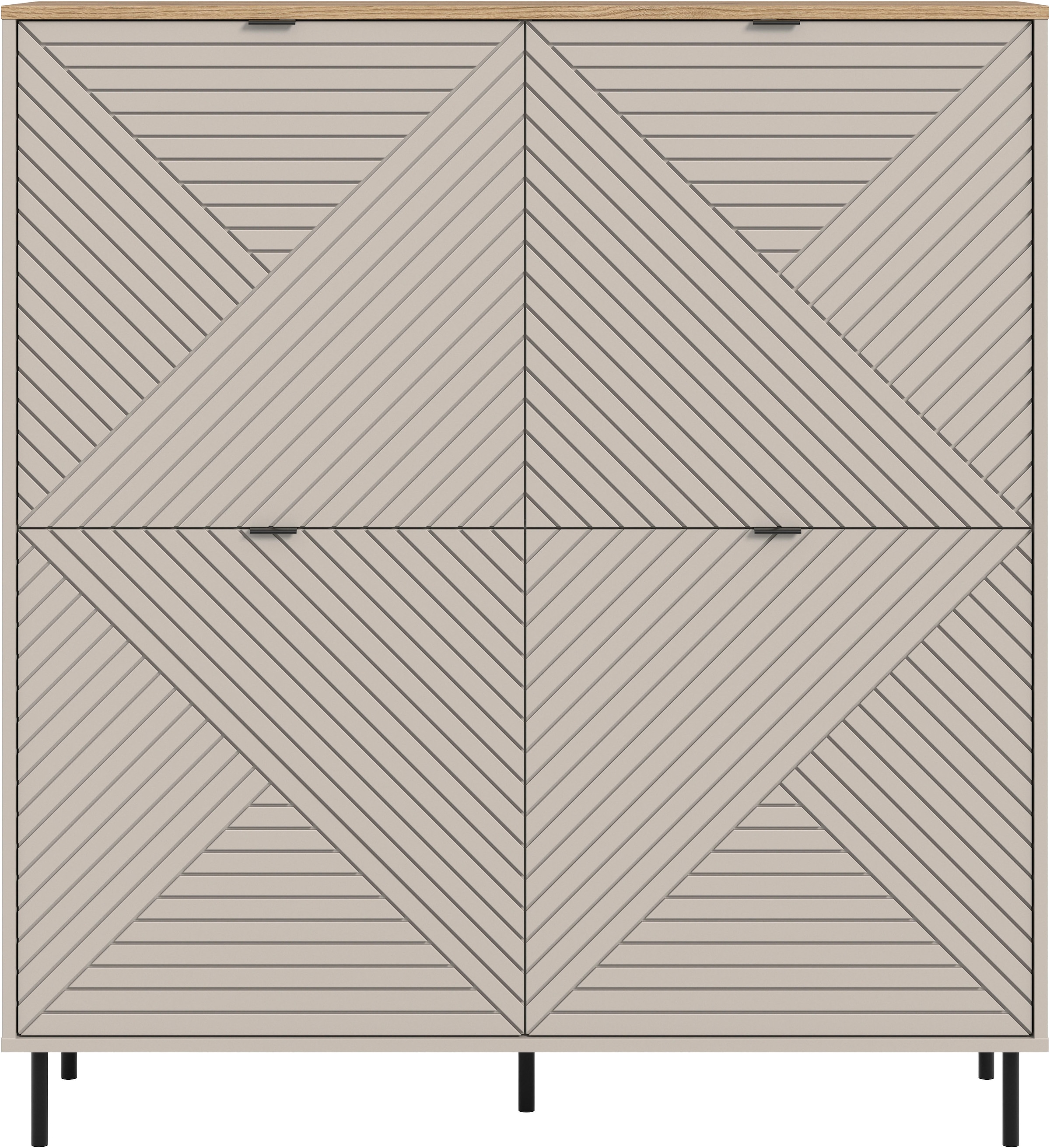 Home affaire Highboard »RAITA, Höhe 135 cm, Front mit Desgin-Fräsung, 4 Türen, viel Stauraum« moderne Farbkombi, individuell einsetzbar, Griffe & Füße aus Metall,  Kommode, Anrichte, Schrank, Sideboard, Lowboard