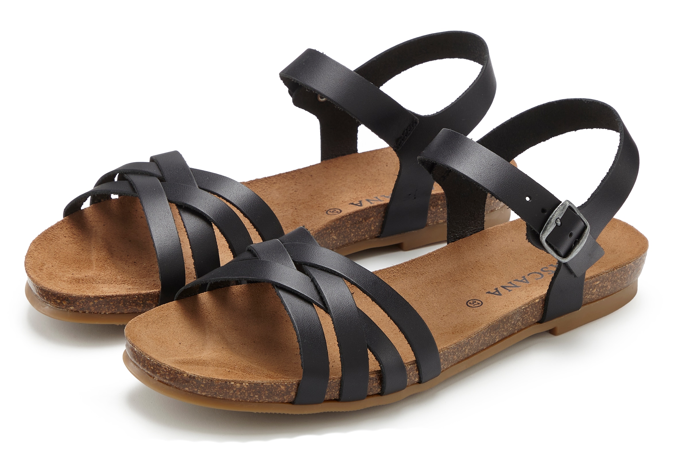 LASCANA Sandale »Sandalette, Sommerschuh«, aus Leder mit komfortablem Korkfußbett