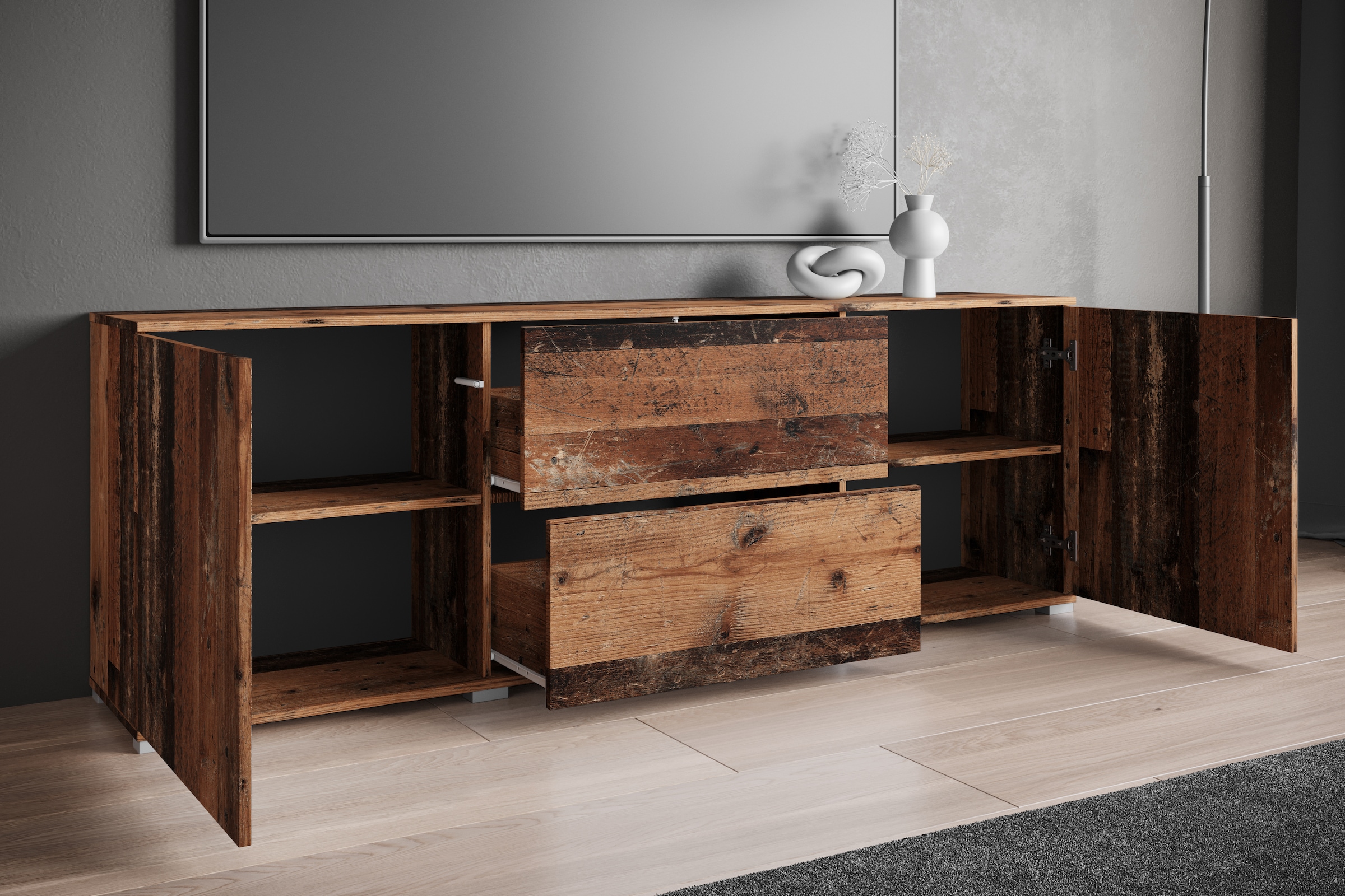 OTTO home Lowboard »Kenia« 1 Stk. tlg. 2 Türen, 2 Schubladen, Breite 180 cm, höhenverstellbare Einlegeböden