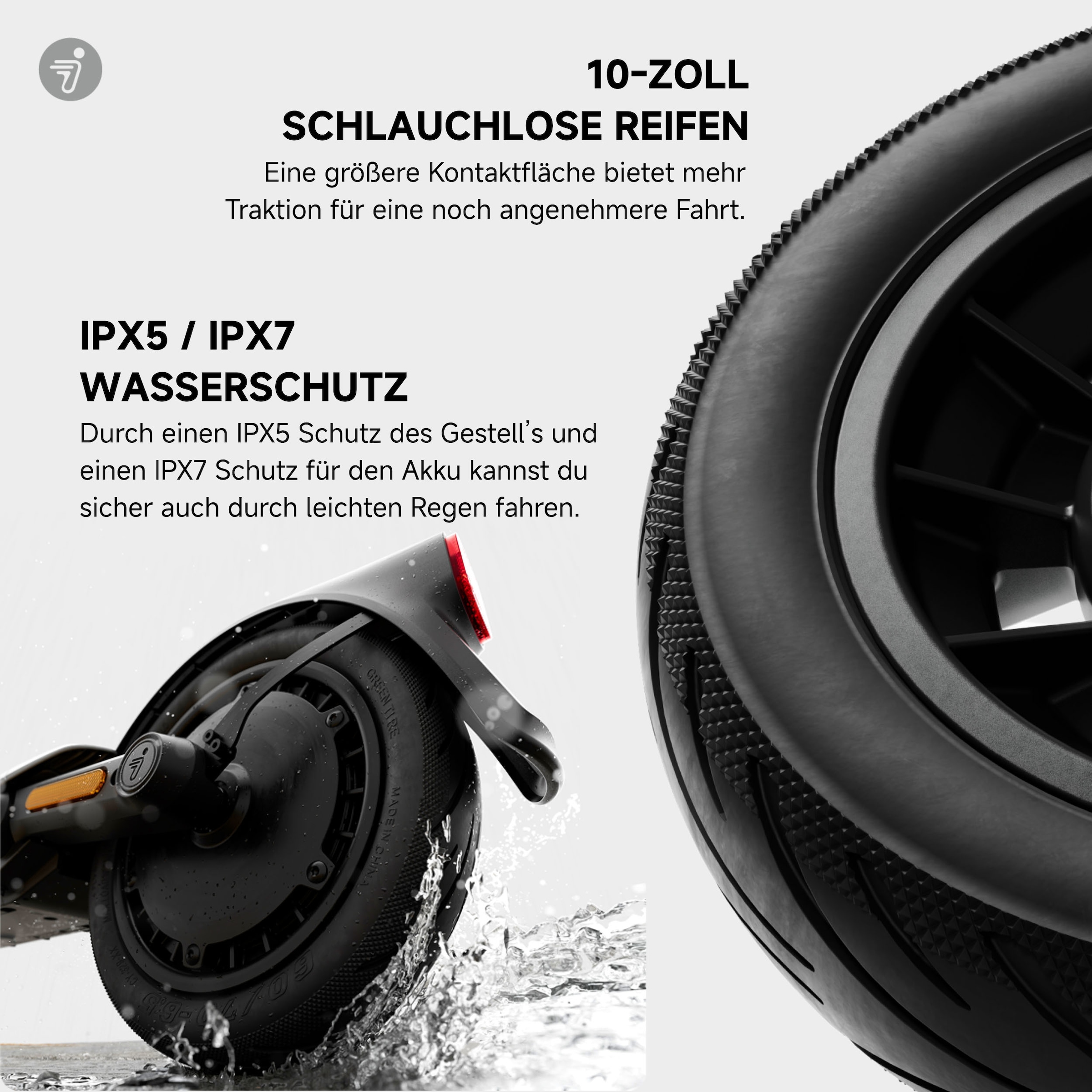 Segway E-Scooter »E3 Pro D«, Schlauchlose selbstabdichtende Reifen