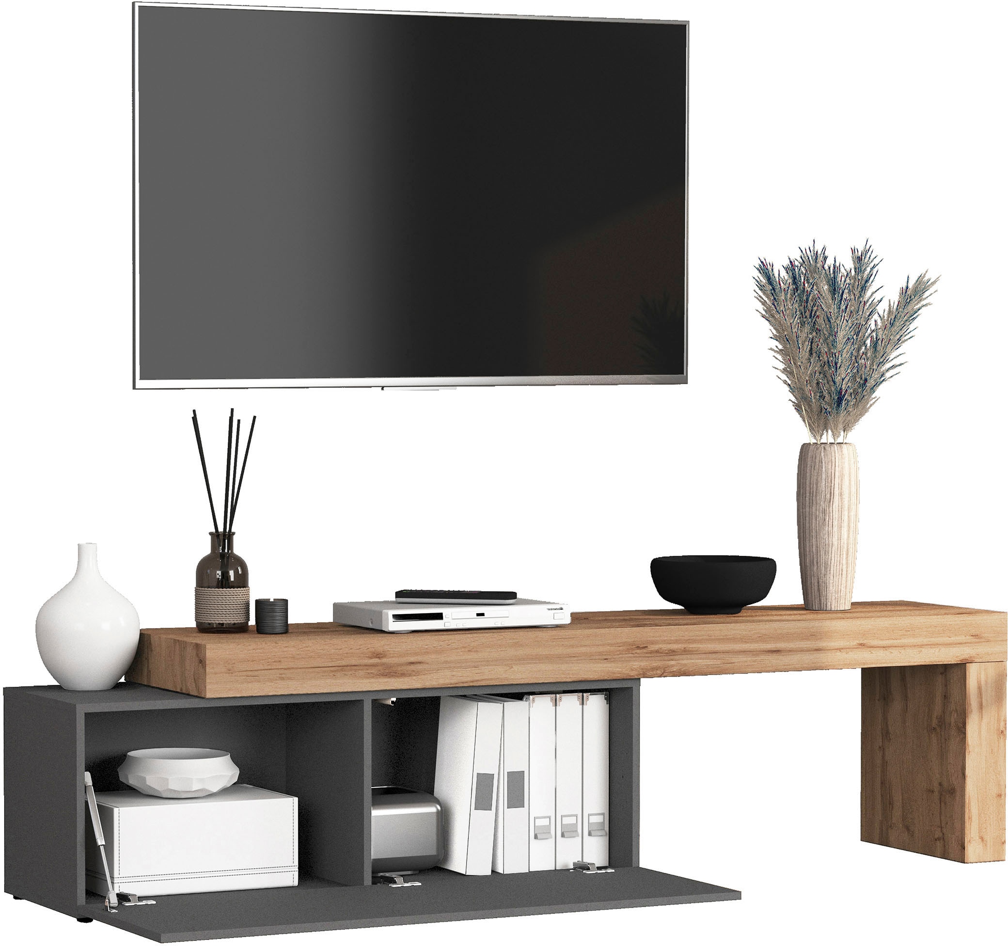 OTTO home Lowboard »Chronos TV-Board, T-Schrank« Breite verstellbar von 180 bis 290 cm, 1 Stk. tlg. Breite 240 cm TV-Board,Lowboard,1 Klappe und ein L-Förmiger Aufsatz