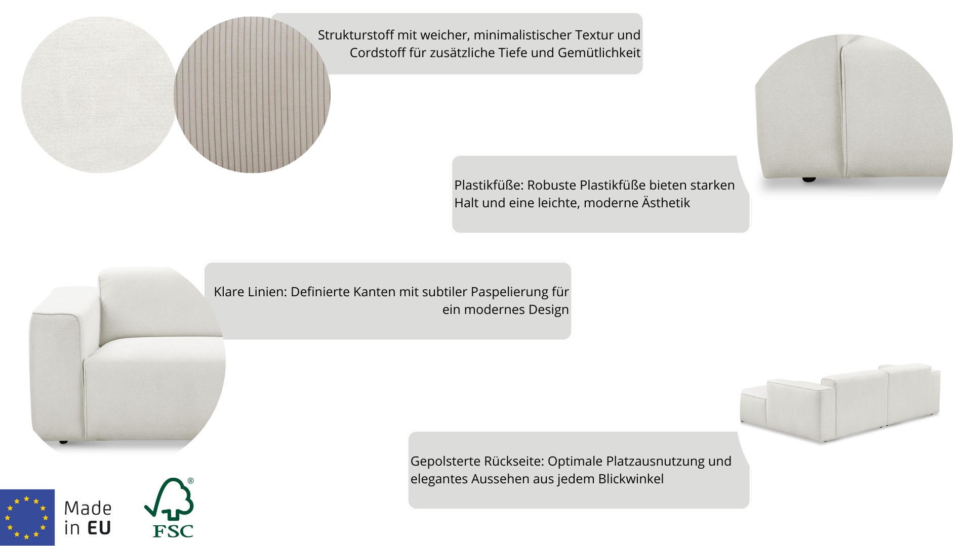 andas 2-Sitzer »Noord«, mit Kedernaht, Breite 227 cm, Cord, Struktur