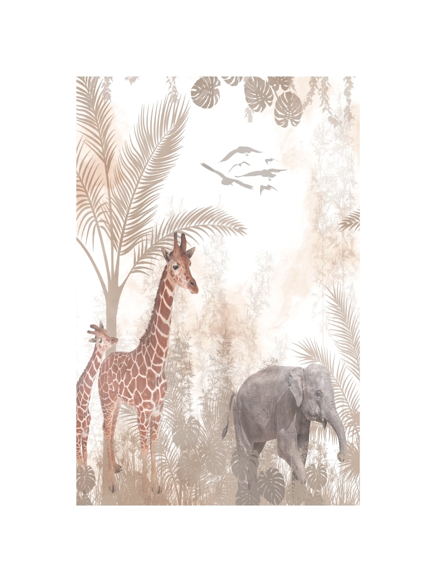 Lüttenhütt Bild mit Rahmen »oder Poster, Tiere im Dschungel«, Baum-Bilder von Afrika-Elefant-Elefanten Bilder-Elephant-Fantasy-Giraffe-Tiere, (1 St.), HD Premium Druck