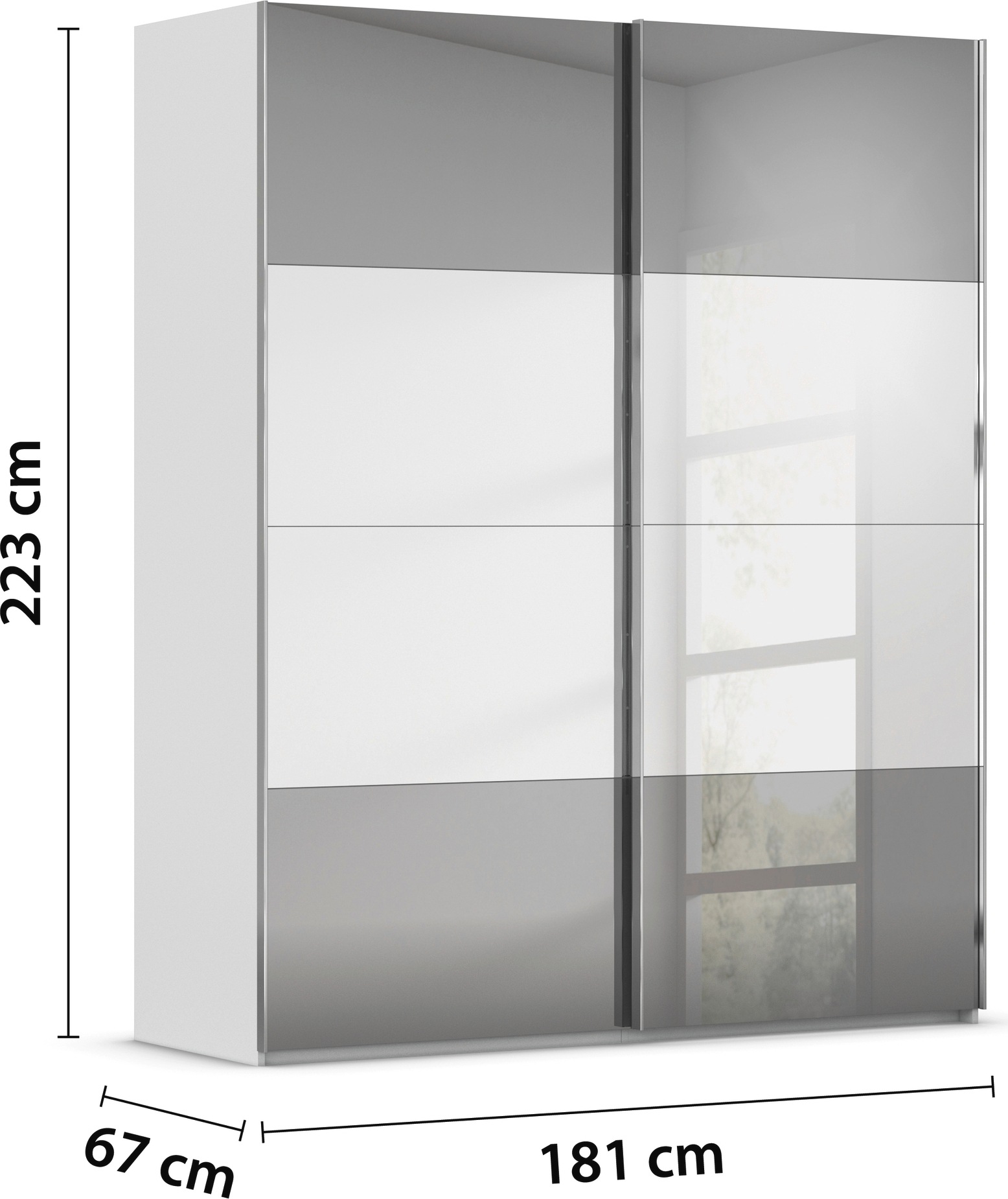 rauch Schwebetürenschrank »Kleiderschrank Schrank Garderobe Schlafzimmerschrank SCALE-FYRA«, edle Türen viergeteilt Front Spiegel-Mix viele Farben MADE IN GERMANY