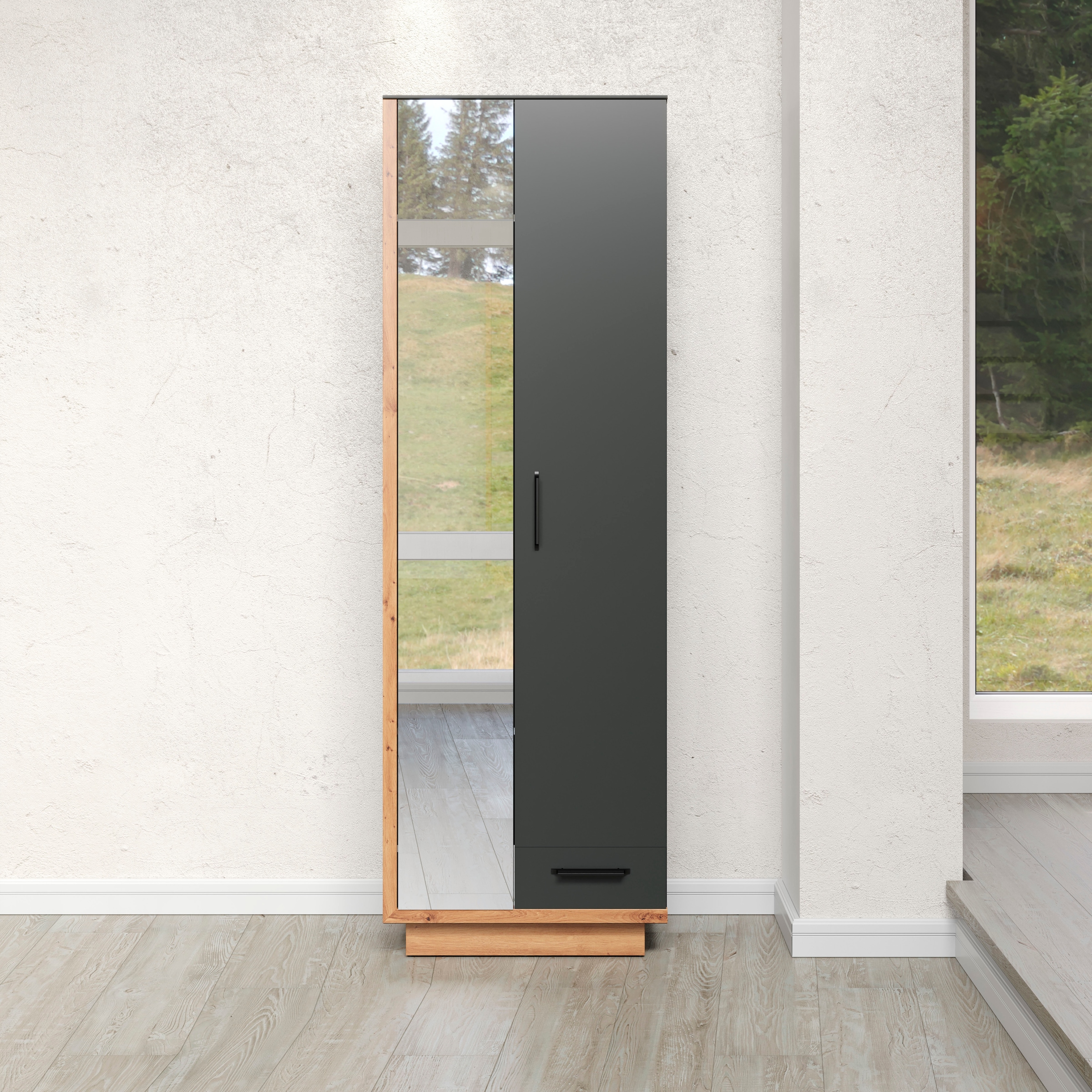 INOSIGN Garderobenschrank »Premont«, (1 St.), Eleganter Flurschrank auf einem Sockel - Soft-Close - Mit Frontspiegel