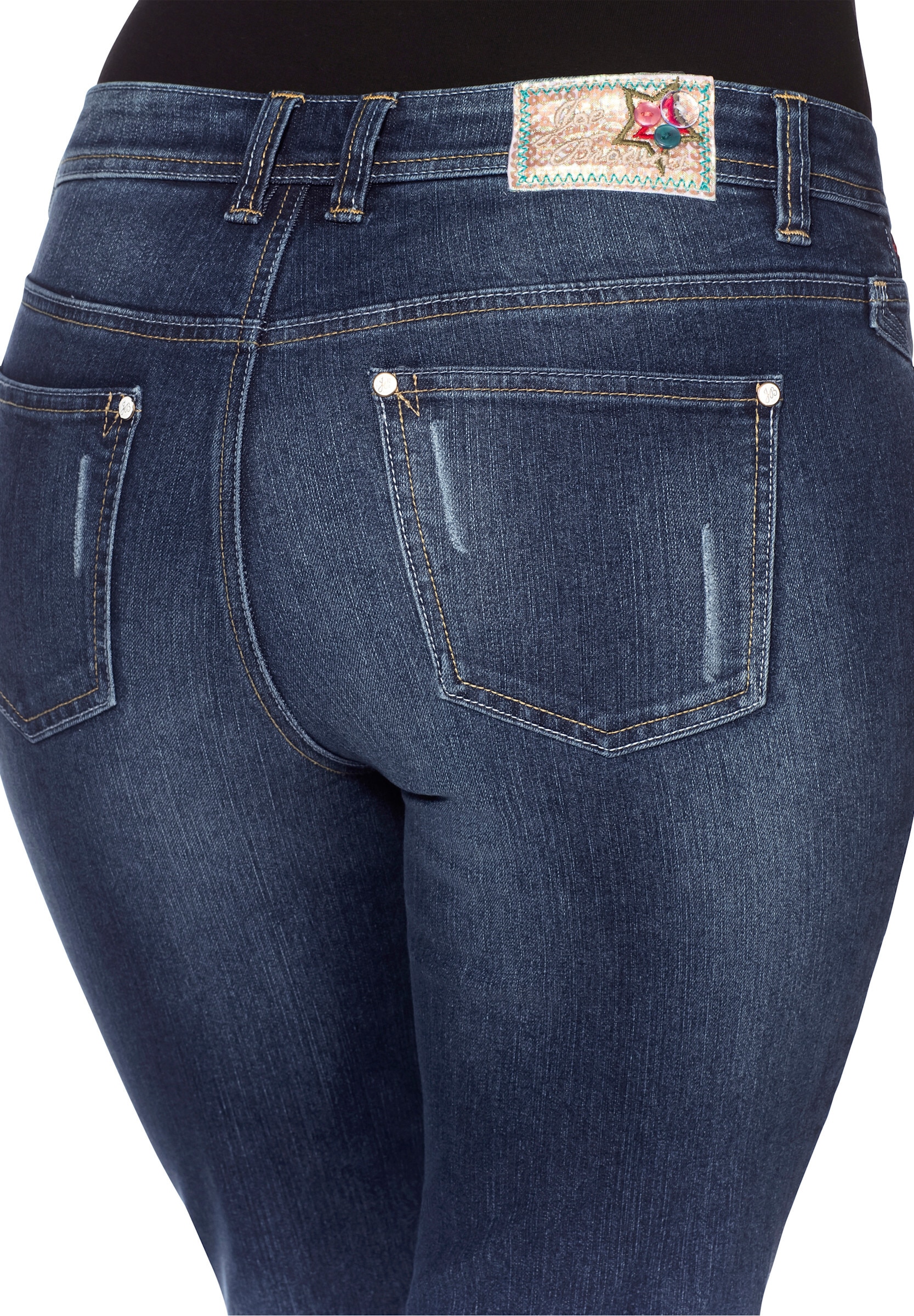 sheego by Joe Browns Bootcut-Jeans »Bootcut-Jeans Bootcut-Jeans im Used-Look« mit Pailletten am Bund