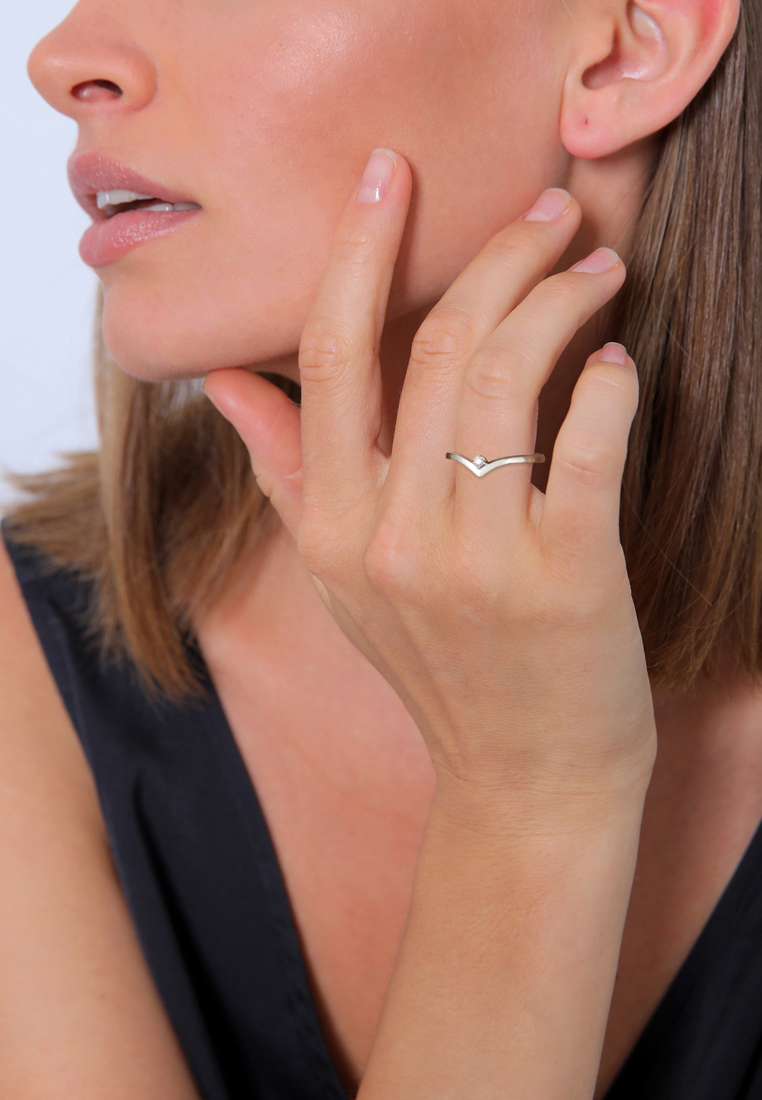 Elli DIAMONDS Diamantring »Ring Lab Grow Diamant (0.035) V-Form Stapelring 925 Silber«