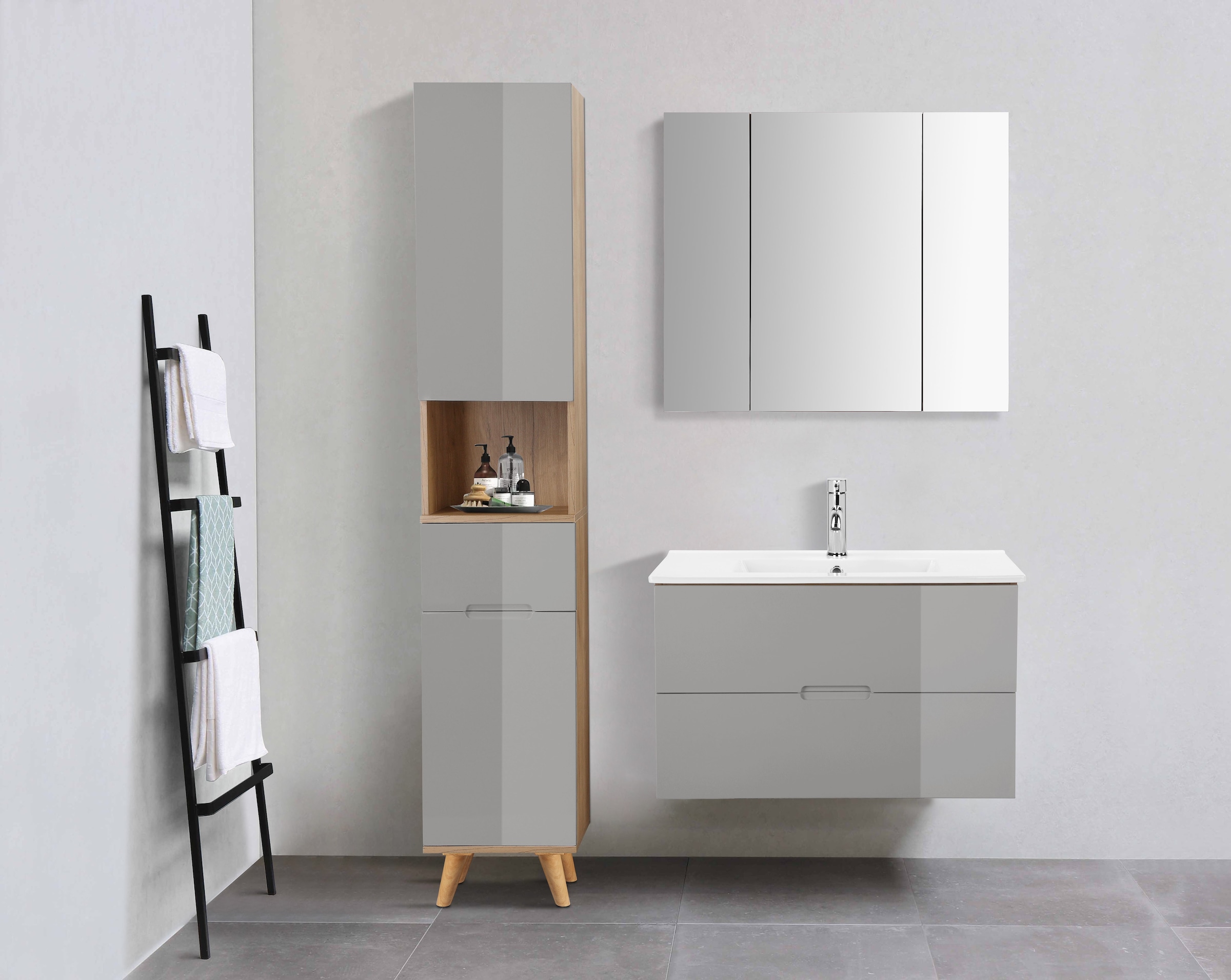 welltime Hochschrank »Lund Badschrank skandinavisches Design mit viel Stauraum«, Badmöbel, 2 Türen und 1 Schublade, Breite 35cm