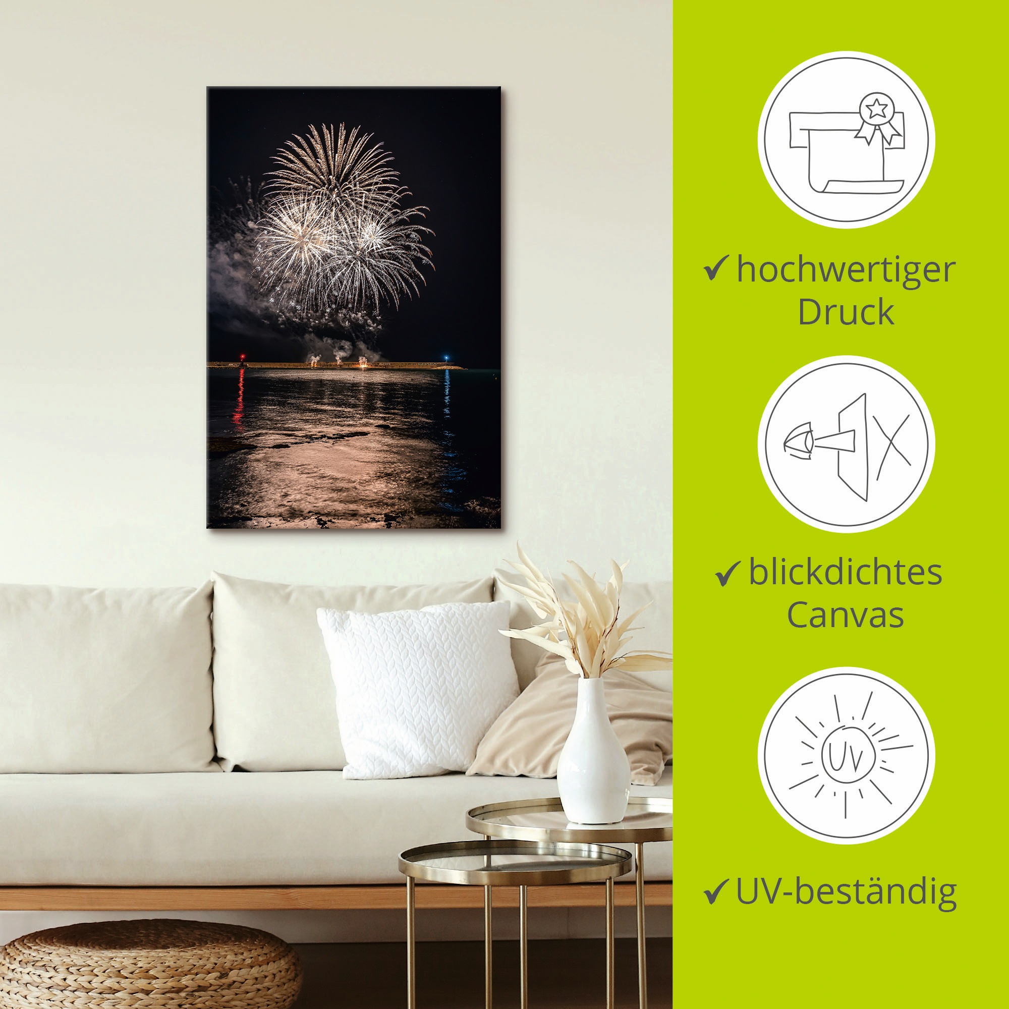 Artland Wandbild »Feuerwerk am Meer«, Himmelsbilder, (1 St.), als Alubild, Leinwandbild, Wandaufkleber oder Poster in versch. Größen