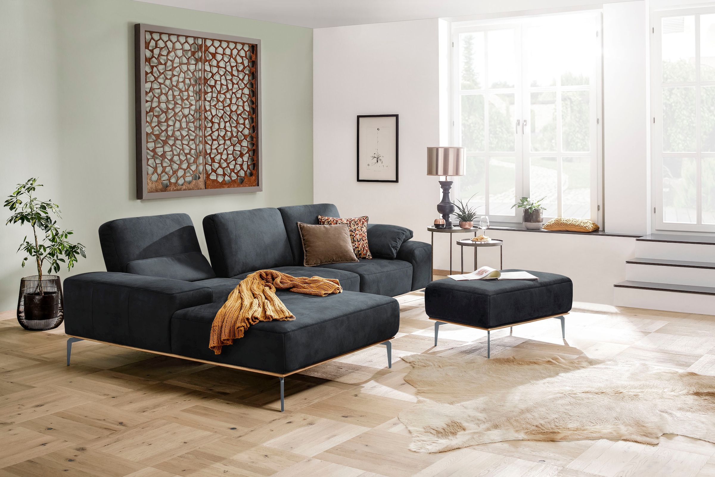 W.SCHILLIG Polsterhocker »run«, mit elegantem Holzsockel, Füße in Silber matt, Breite 75 cm