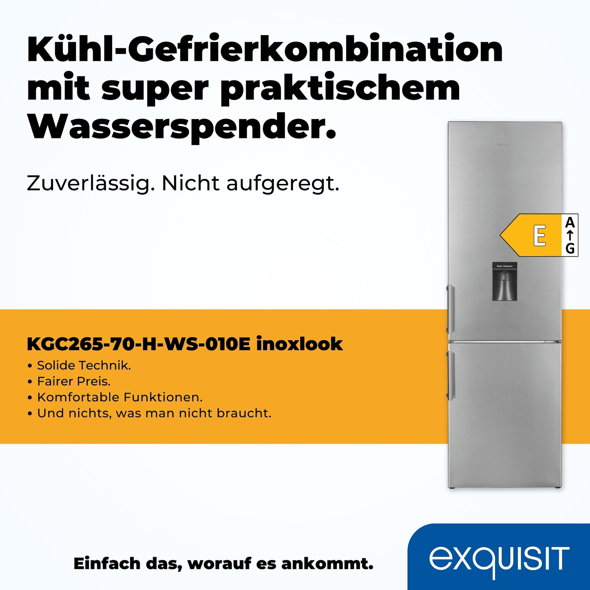 exquisit Kühl-/Gefrierkombination »KGC265-70-H-WS-010E inoxlook«, Wasserspender