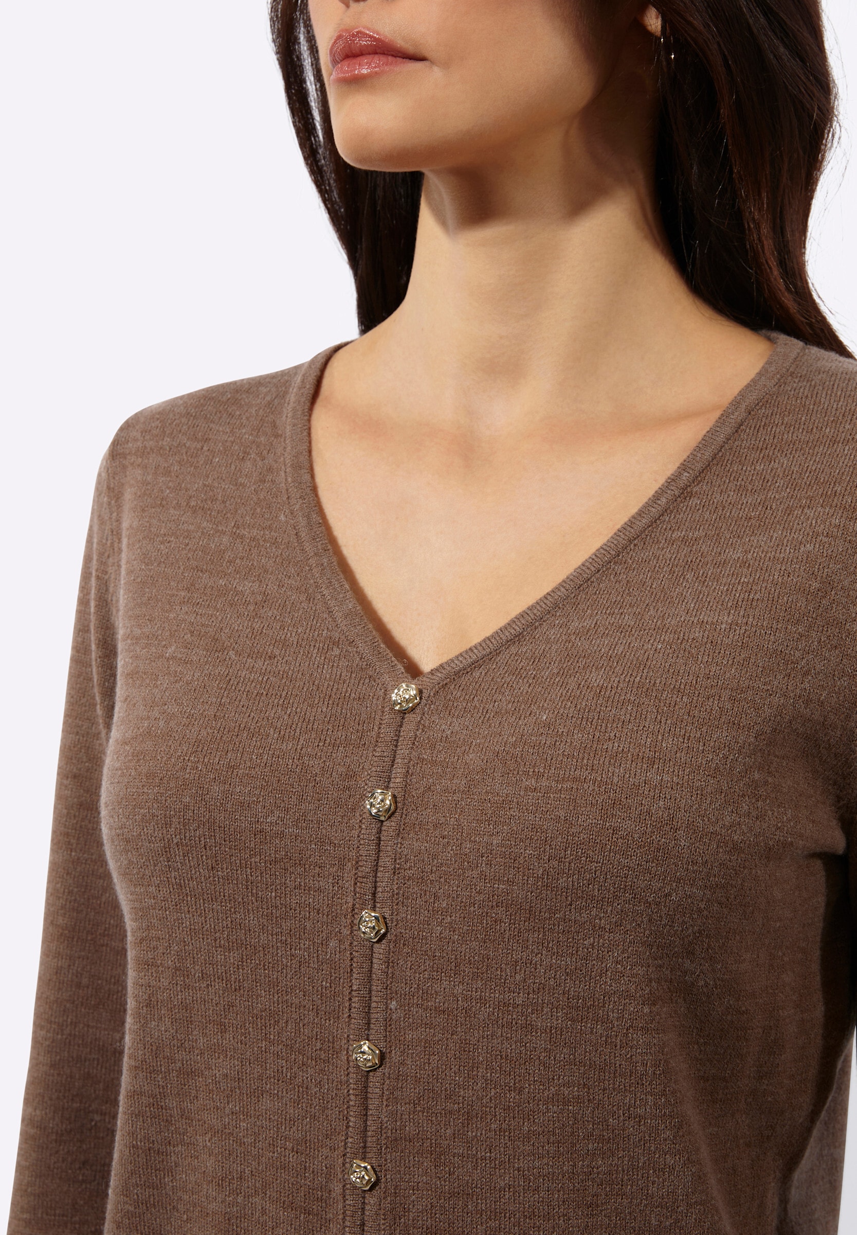 creation L Strickpullover »Woll-Mix-Pullover Langarm-Pullover mit Zierknopf-Leiste«