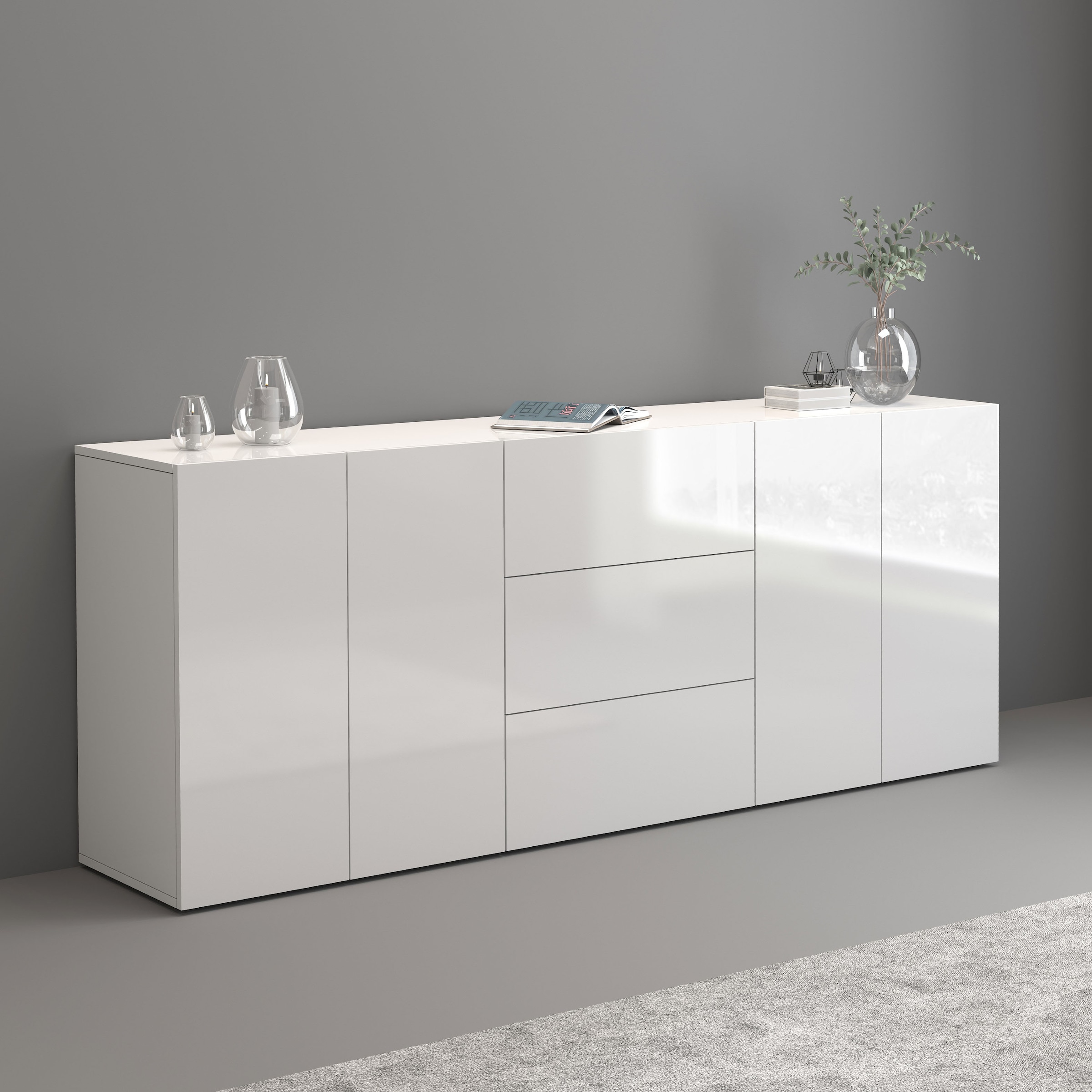 INOSIGN Sideboard »Egypt, Kommode, Schrank, Kredenz, grifflos«, 4 Türen, 3 Schubkästen mit Push-To-Open Funktion, Hochglanz Breite 200