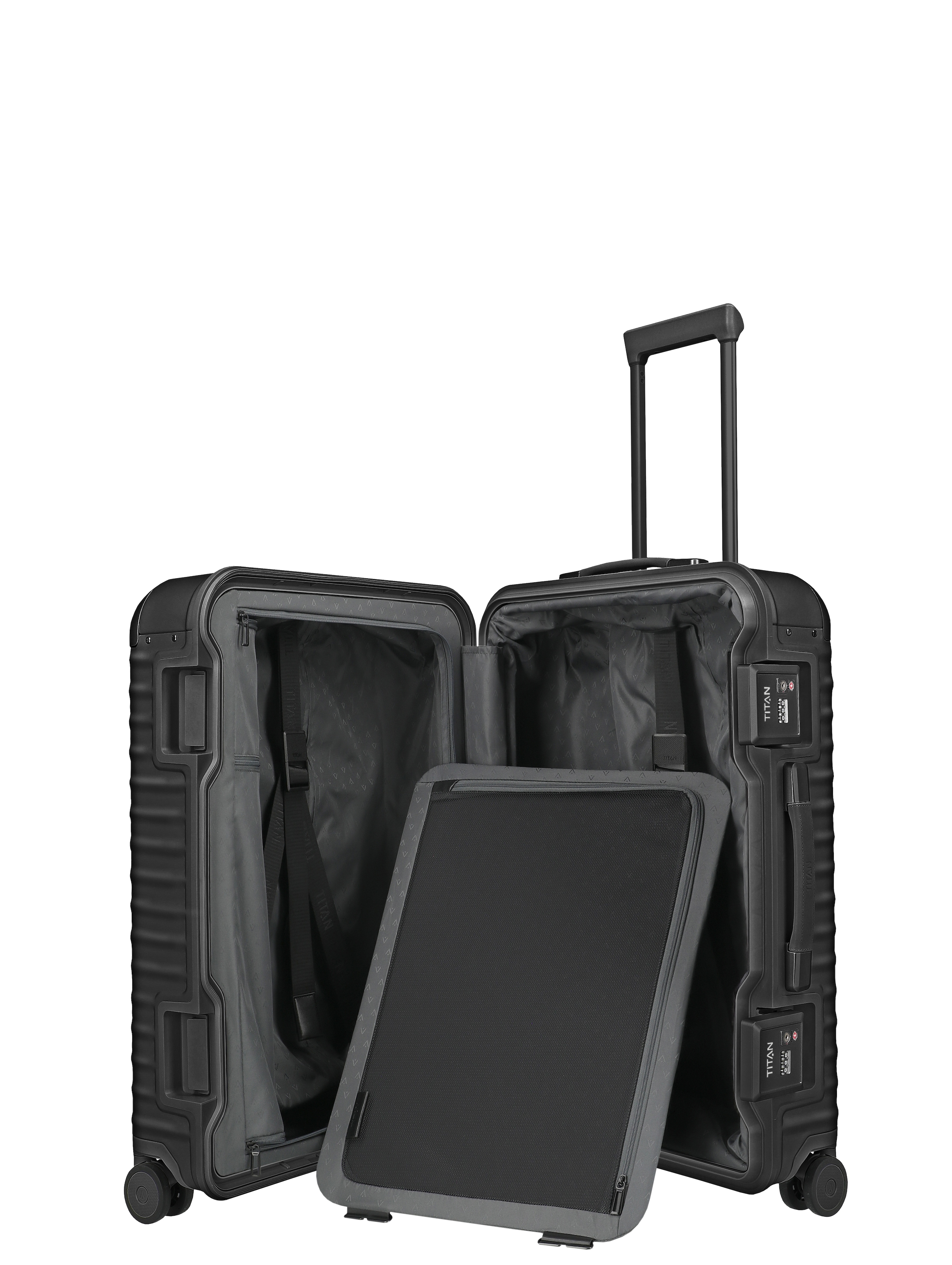 TITAN - Made in Germany Trolley »ETERNITY M+ Aluminium Reisekoffer Made in Germany« 81 l 4 Rollen 100 % Aluminium, Smart Frame und Echtledergriffe
