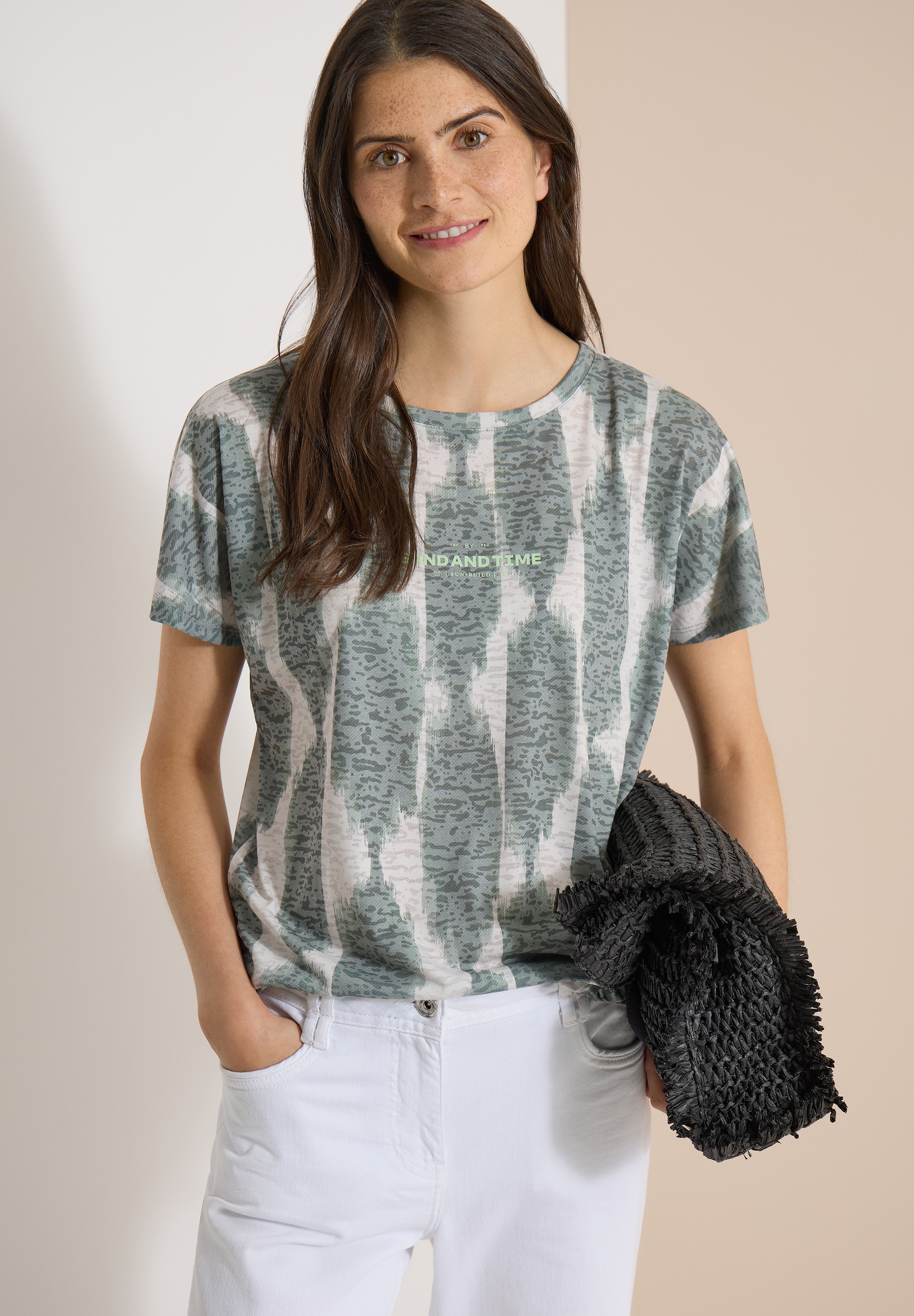Cecil Kurzarmshirt Sommershirt im Ausbrenner-Look mit Wording