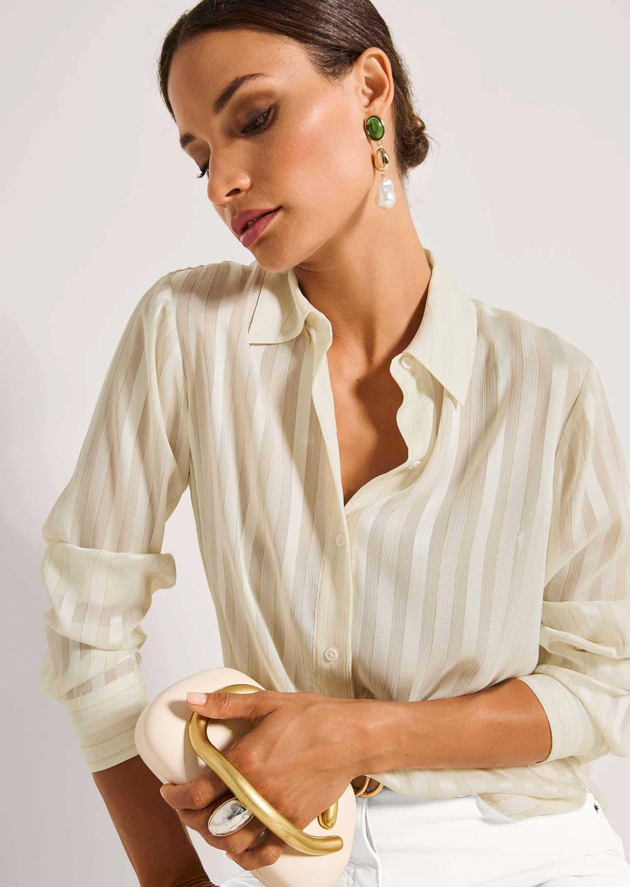 MADELEINE Langarmbluse »Hemdbluse Elegante Streifenbluse mit Glanzeffekt« Feine Transparenz