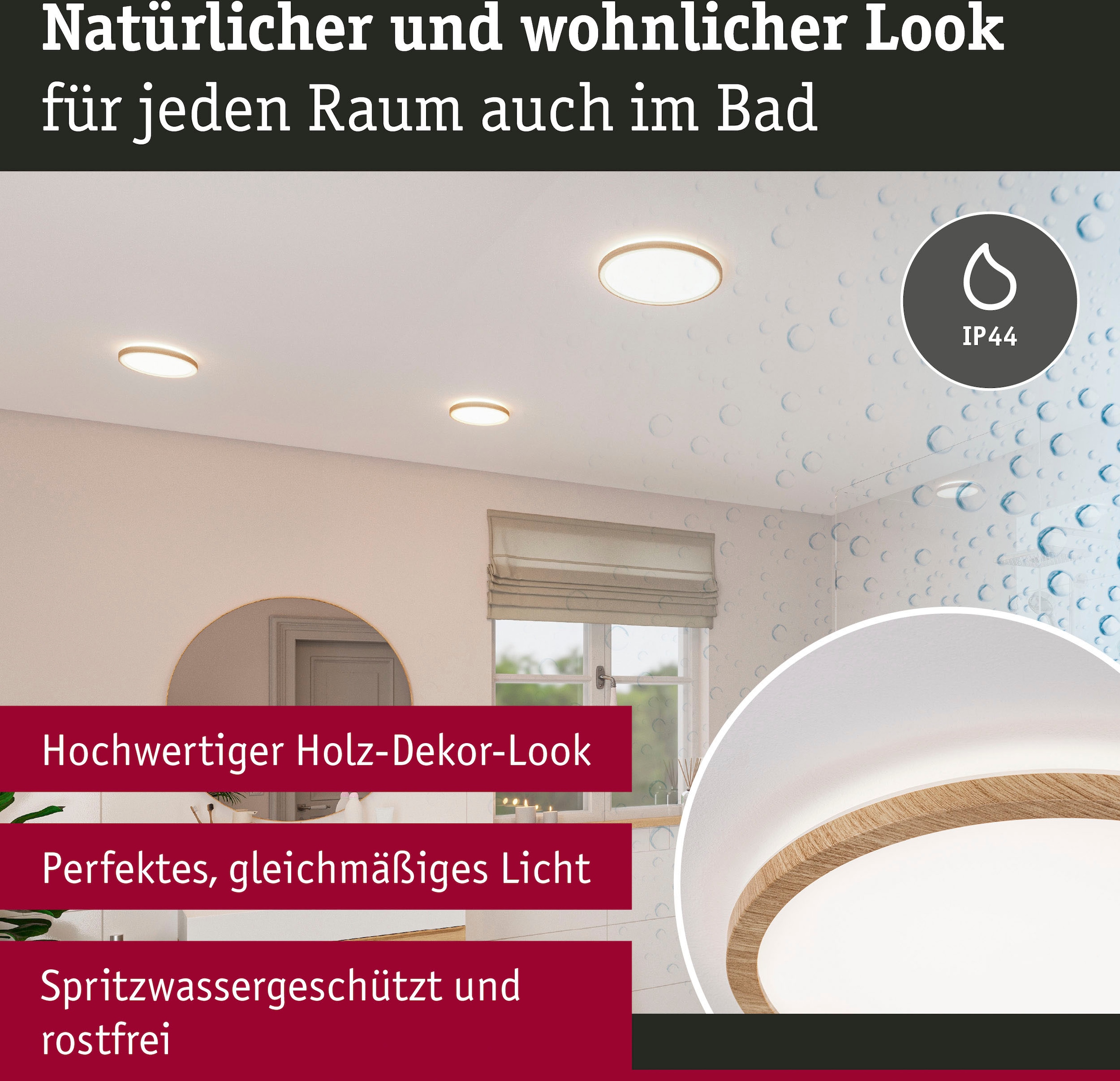 Paulmann LED Panel »Atria Shine 22W 4000K 420mm Eiche Kunststoff IP44«, 1 flammig, Hintergrundbeleuchtung