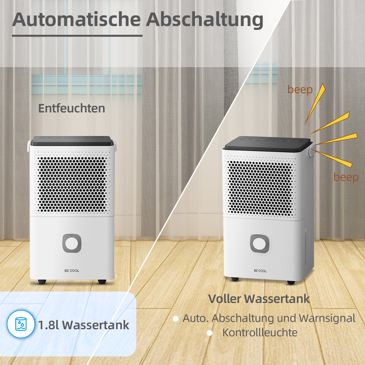 be cool Luftentfeuchter »BC10LEF2301«, für 38 m³ Räume, Entfeuchtung 10 l/Tag, Tank 1,8 l