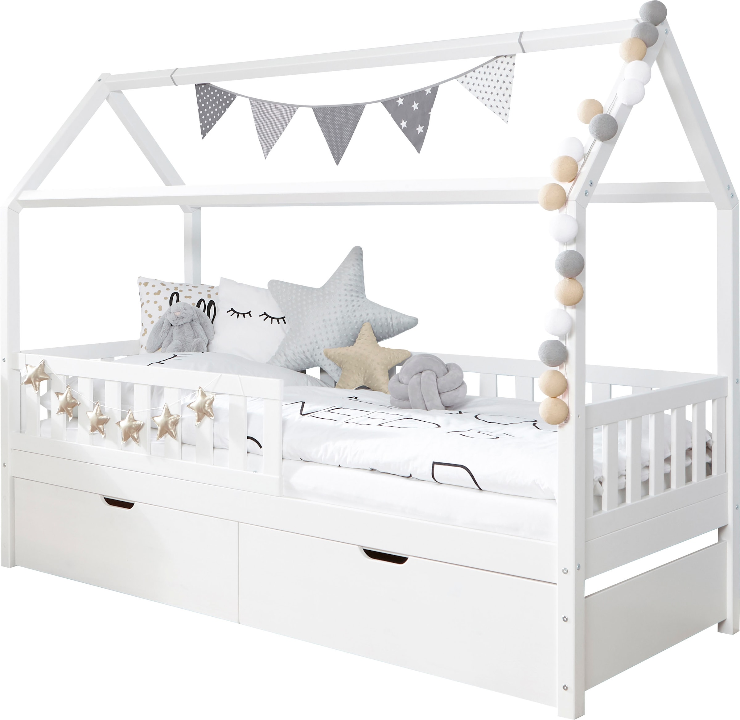 Ticaa Hausbett »Traumhaus« Hausbett, inkl. Schubkasten, Rollrost und Matratze