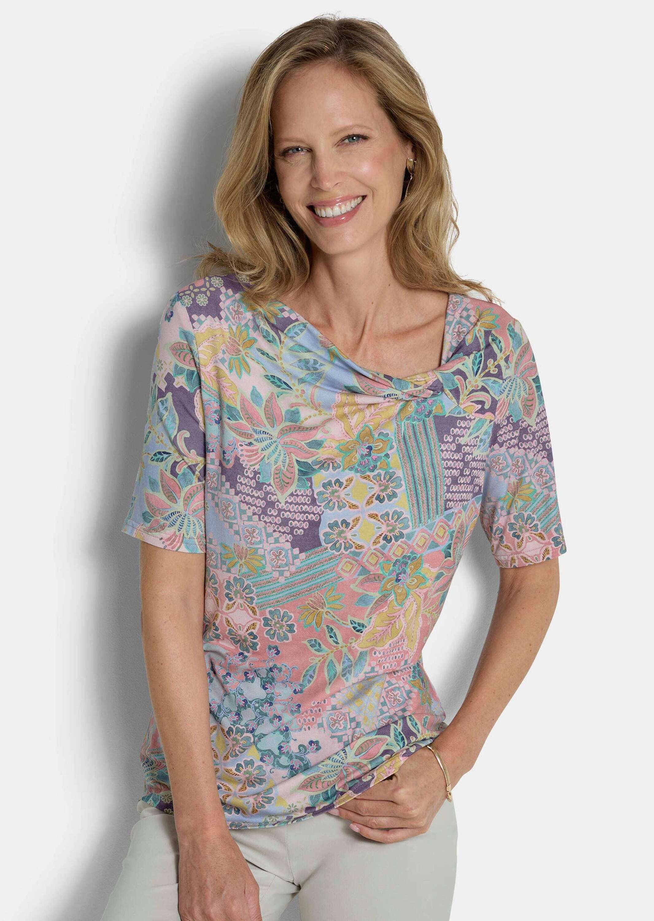 GOLDNER Kurzarmshirt »Cityshirt mit Knoten-Detail« stretchbequemer Viskosejersey