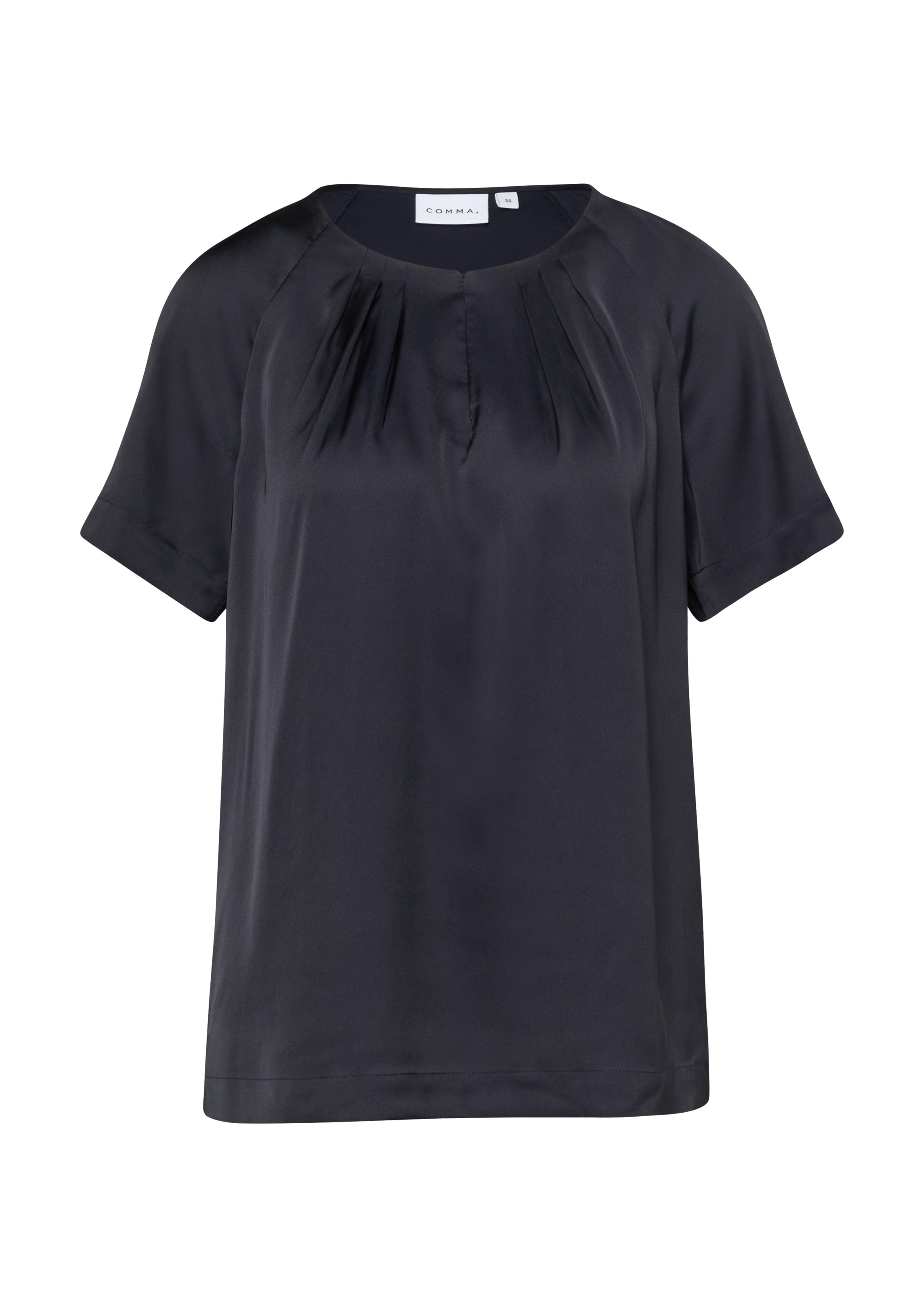 Comma Kurzarmbluse Sommerbluse mit gerafftem Rundhals