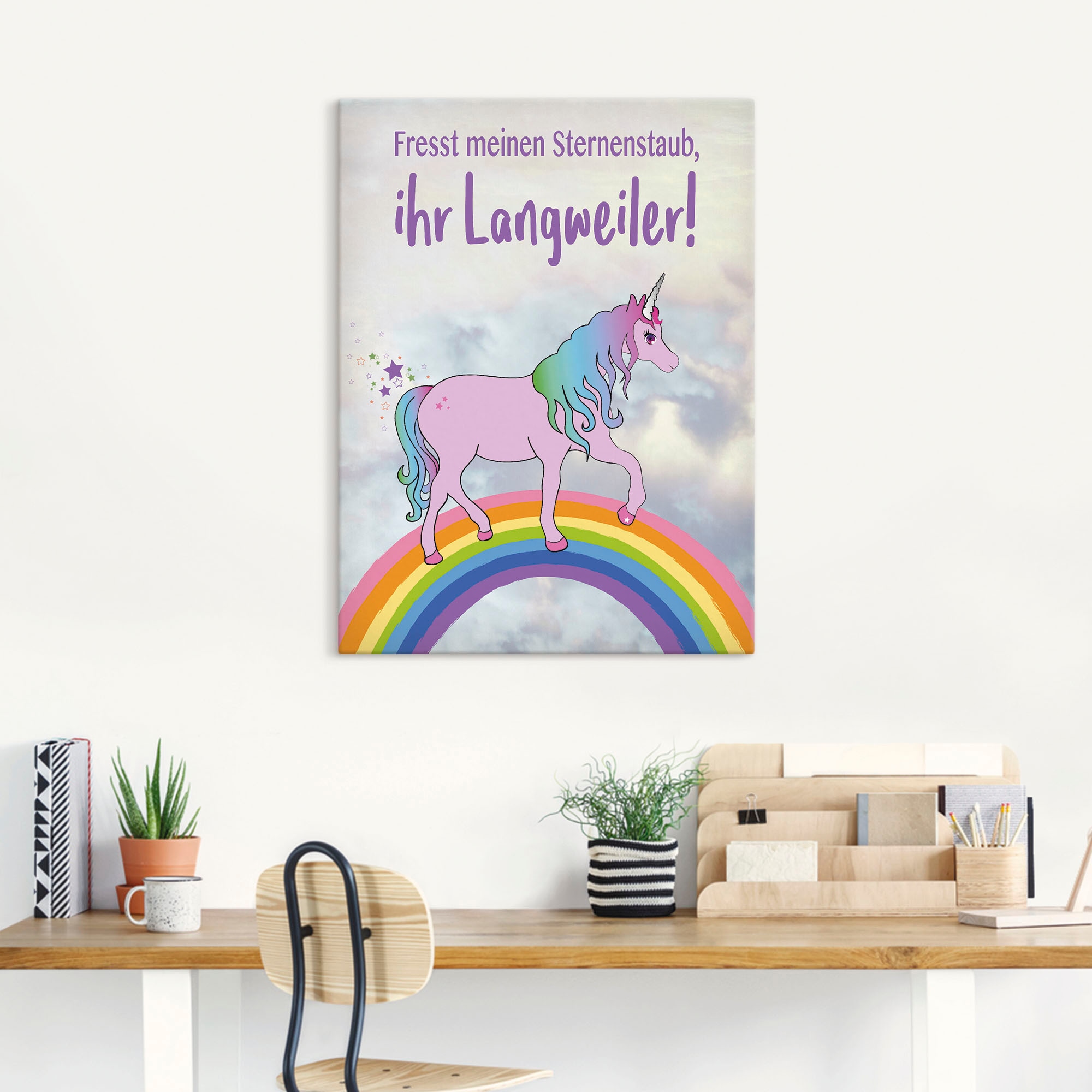Artland Leinwandbild »Einhorn fresst meinen Sternenstaub«, Animal Fantasy, (1 St.), auf Keilrahmen gespannt