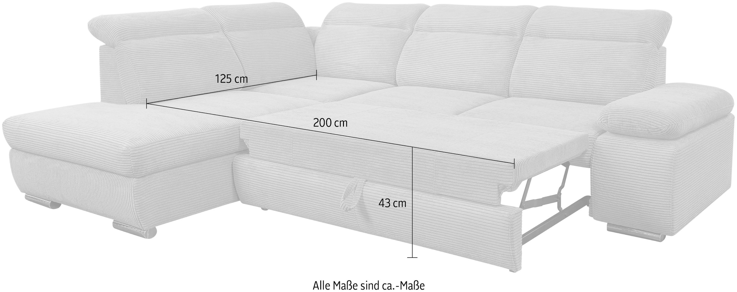 WERK2 Ecksofa »Alicante Cord, inkl. Bettfunktion & Bettkasten, Breite 280cm, L-Form« Schlafsofa mit Bettkasten & verstellbaren Kopfstützen.