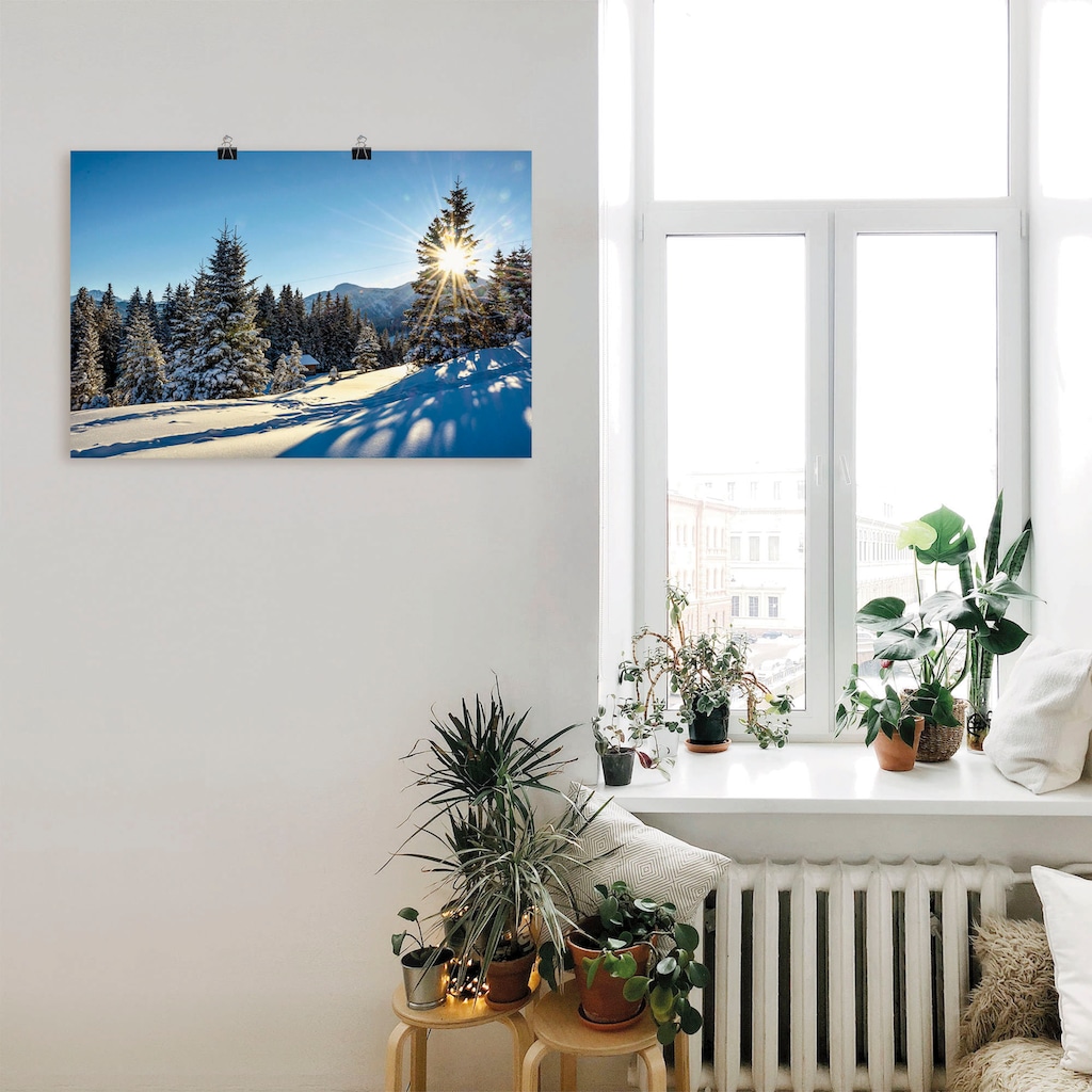 Artland Poster »Winterlandschaft mit Sonnenstern«, Berge, (1 St.)