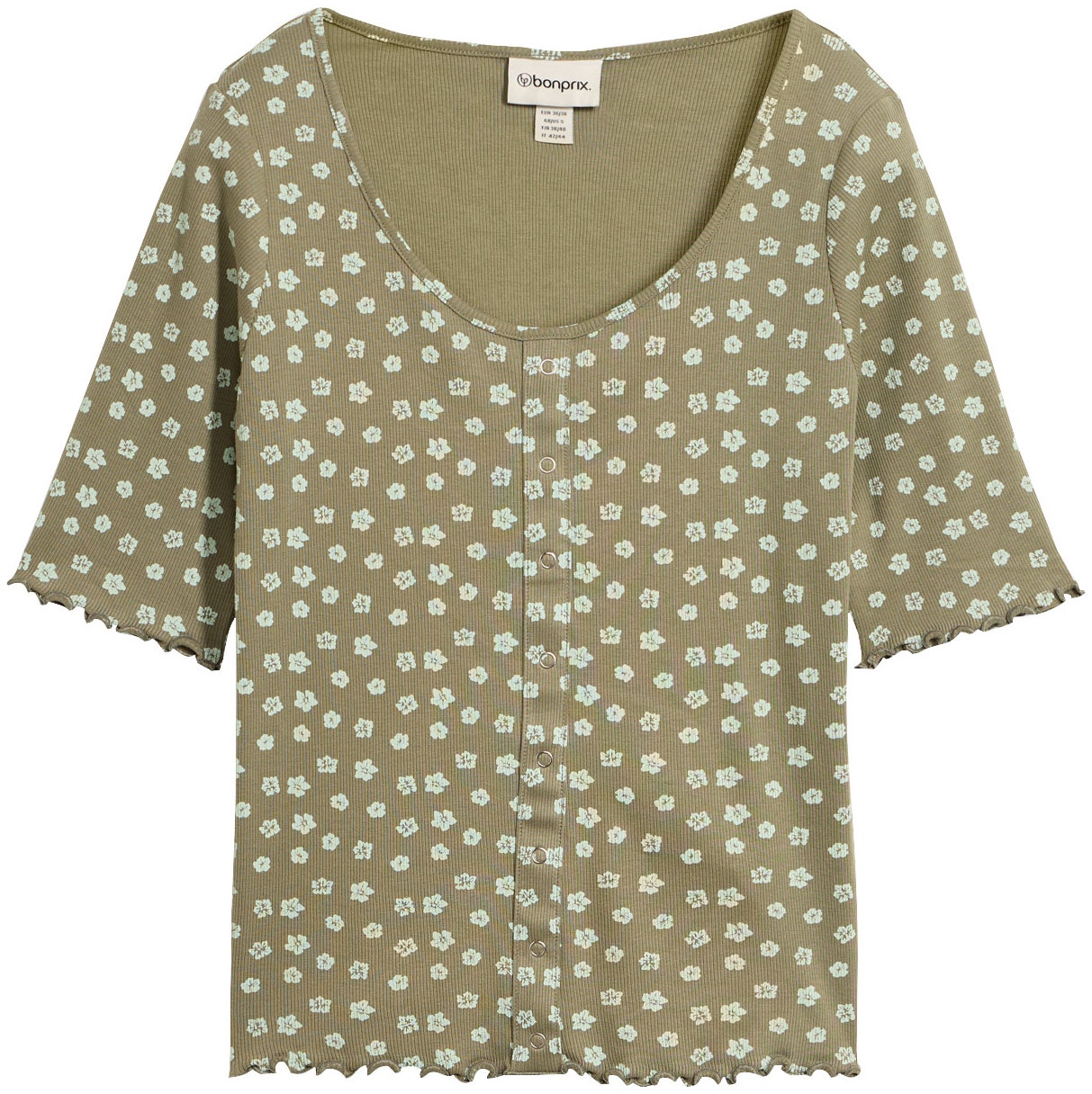 bonprix T-Shirt »Ripp-Shirt mit Blumendruck, Halbarm« bequeme Passform, Halbarm-Design, mit Blumendruck, aus Baumwolle