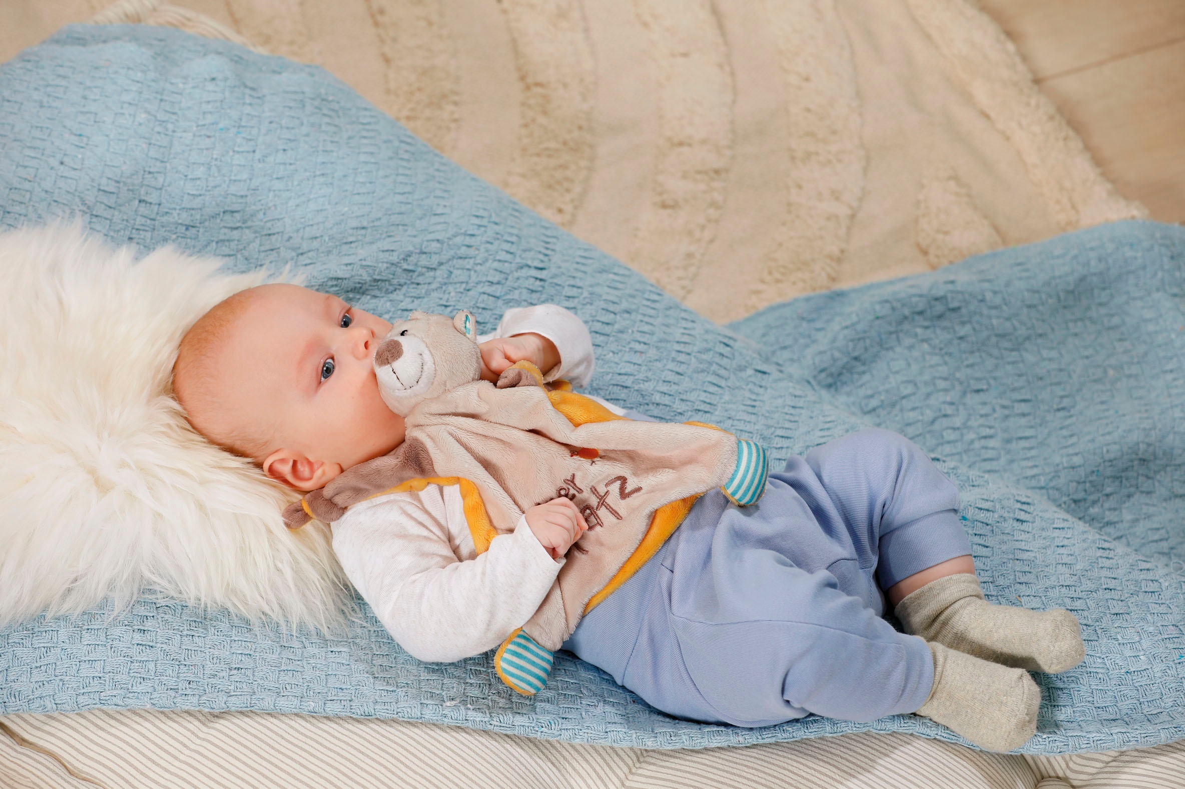 Nici Schmusetuch »My first NICI, Handpuppe Bär 2in1 26x25 cm«, sanfte Materialmix aus glattem und geripptem Plüsch