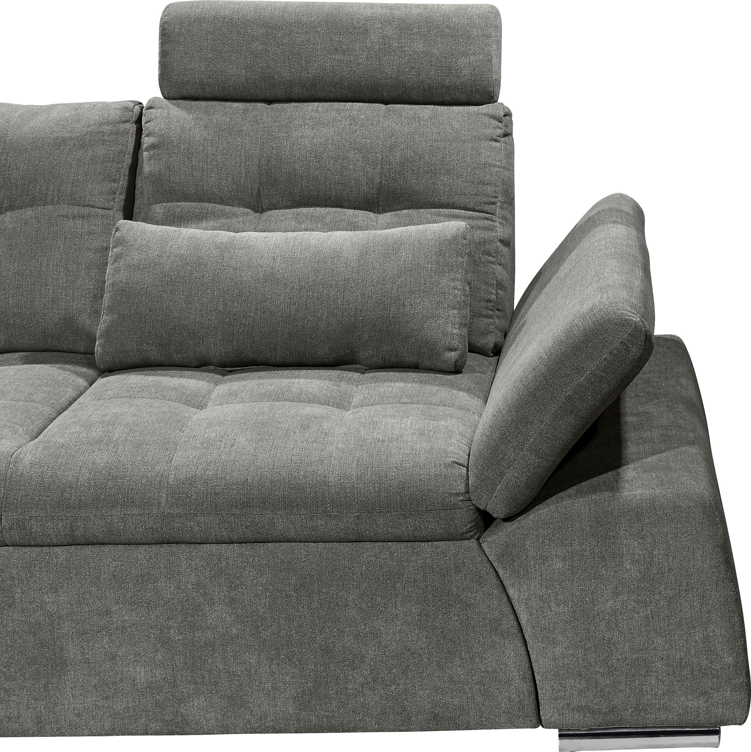 ED EXCITING DESIGN Ecksofa »Nalo L-Form«, mit Bettfunktion, Armteilverstellung, Kopfstützen & 2 Nierenkissen
