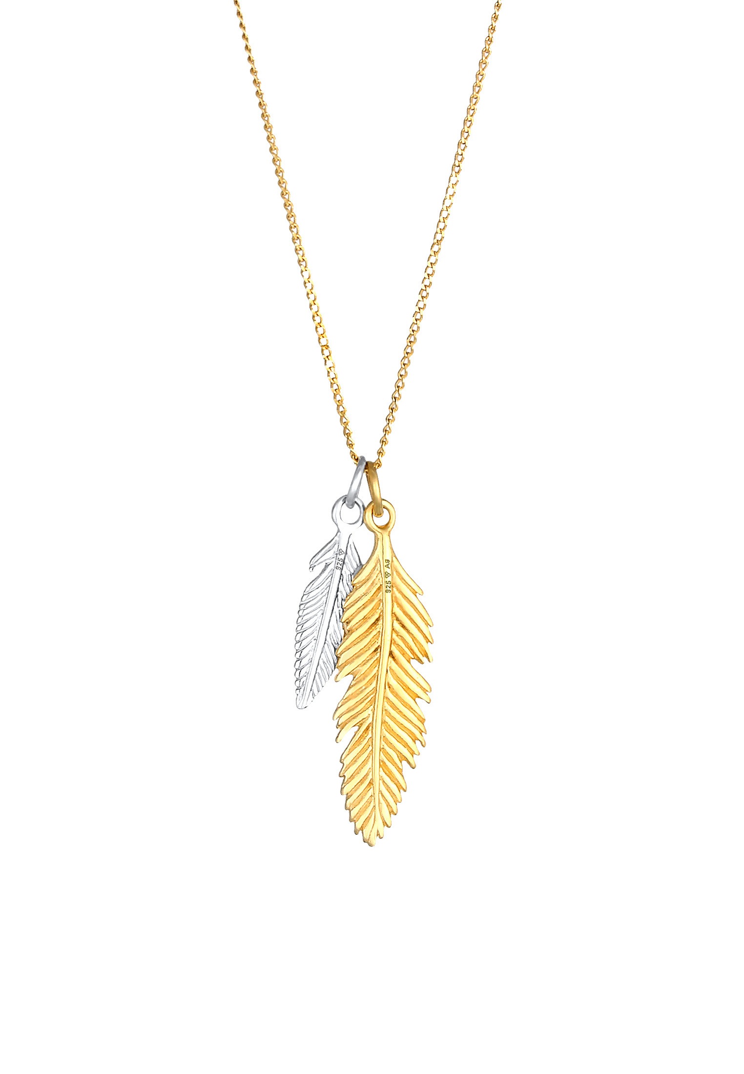 Elli Kette mit Anhänger »Halskette Feder Bi-Color Boho 925 Silber«