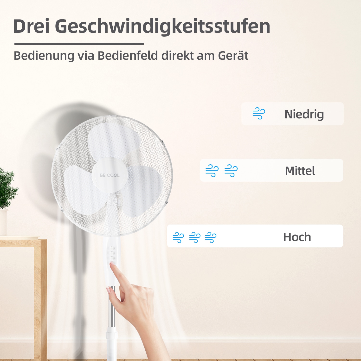 be cool Standventilator »Standventilator 40cm BC16SF« einfache Bedienung, höhenverstellbar