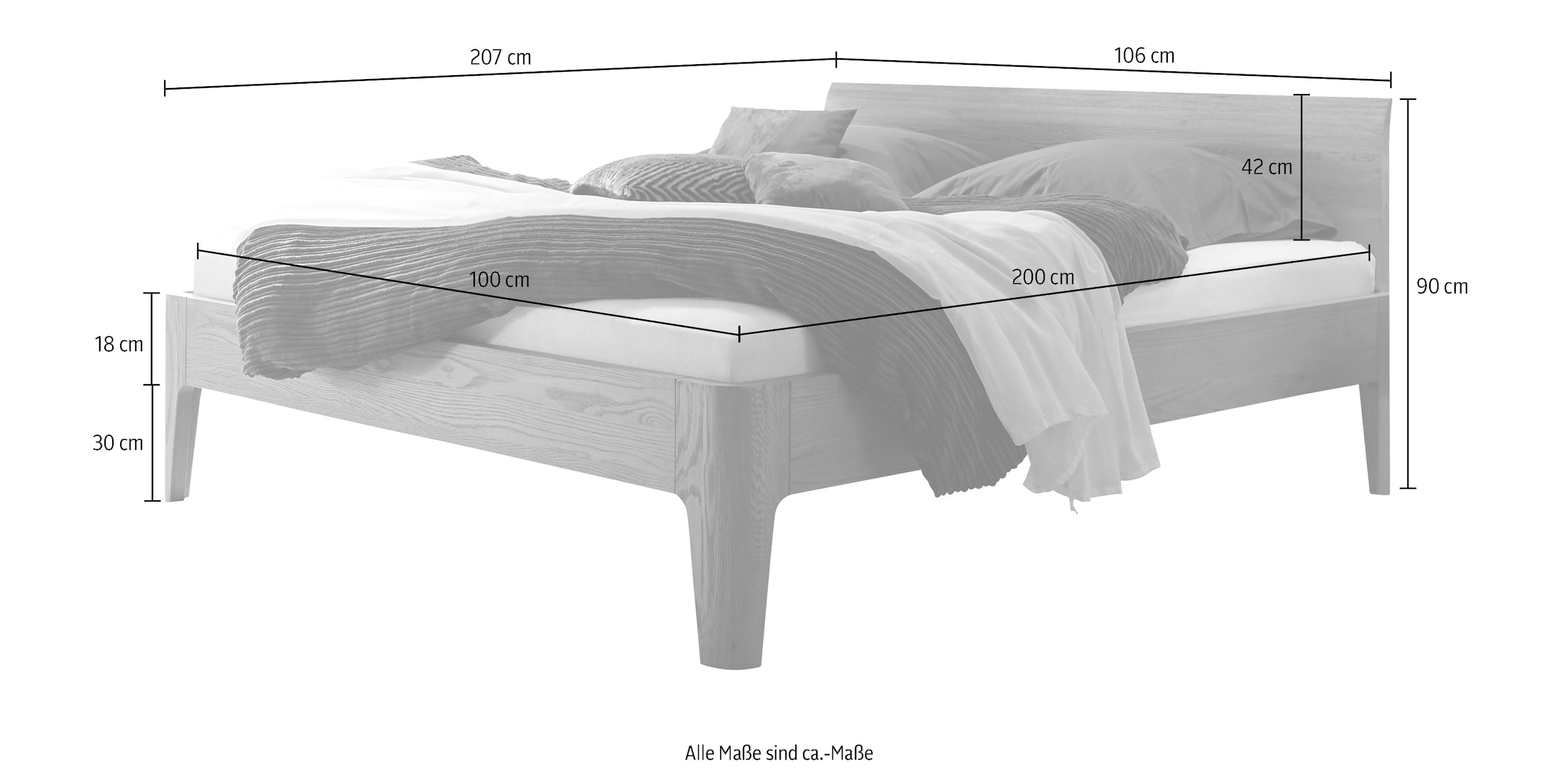 HASENA Bettgestell »Lisiano« Massivholzbett, Komforthöhe, Fußhöhe 30cm