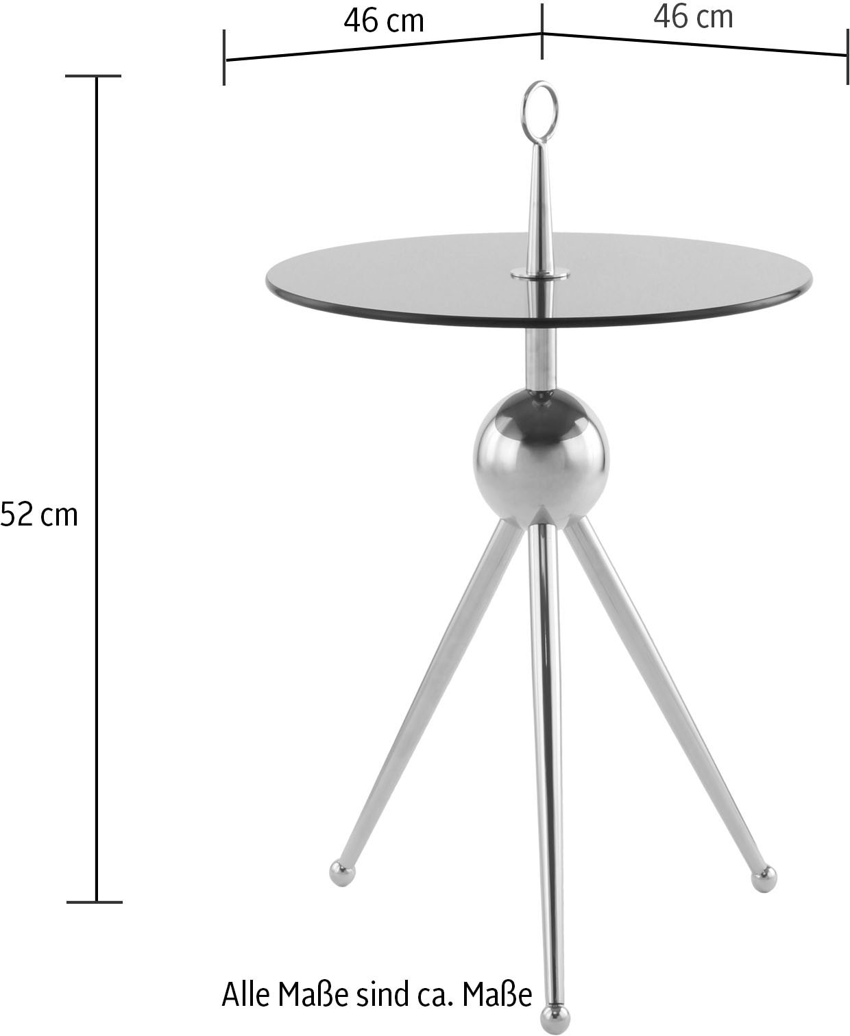 Kayoom Beistelltisch »Ontario 325, Runde Glasplatte aus Sicherheitsglas, 100% Edelstahl«, (1 St.), Minimalistisch, Gestell in Tripod-Design, mit Tragering