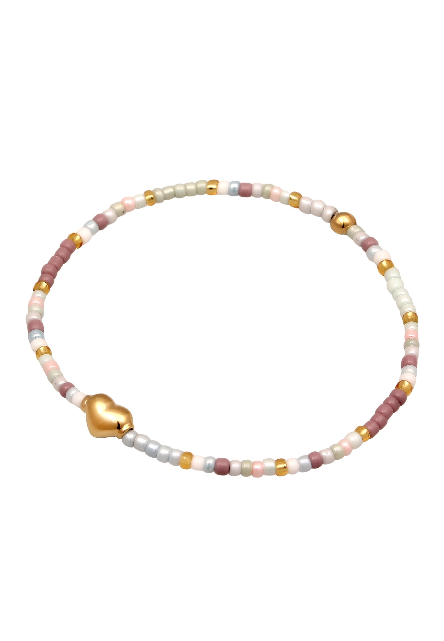 Elli Armkette »Armband Herz Pastell Glas Perlen 925 Sterling Silber vergoldet«