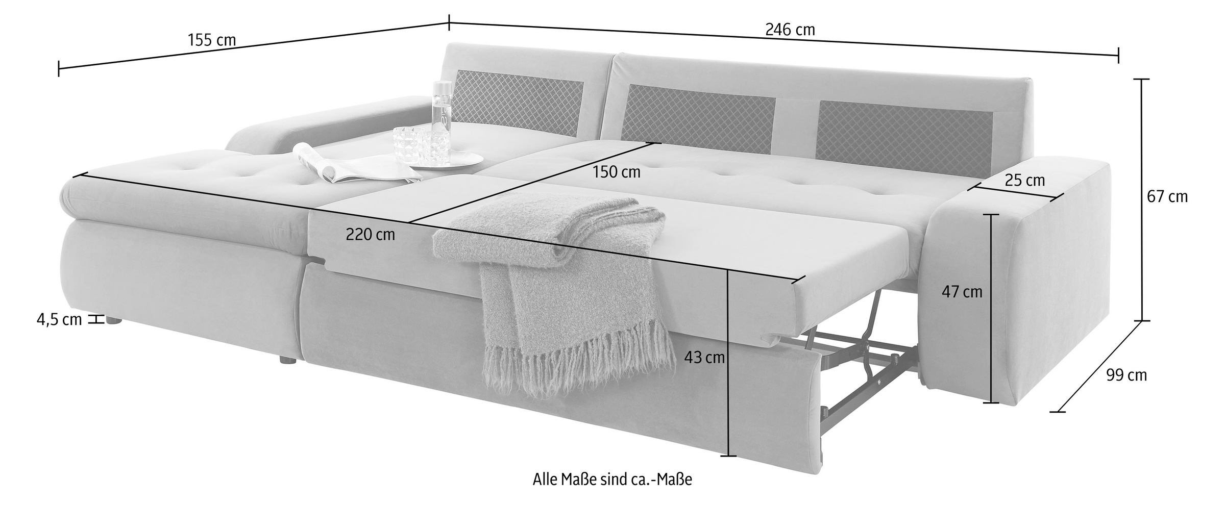 TRENDMANUFAKTUR Ecksofa »Indie II, tolle Detailverarbeitung, bequem und komfortabel im Sitz«, XL und XXL, wahlweise mit Bettfunktion, L-Form